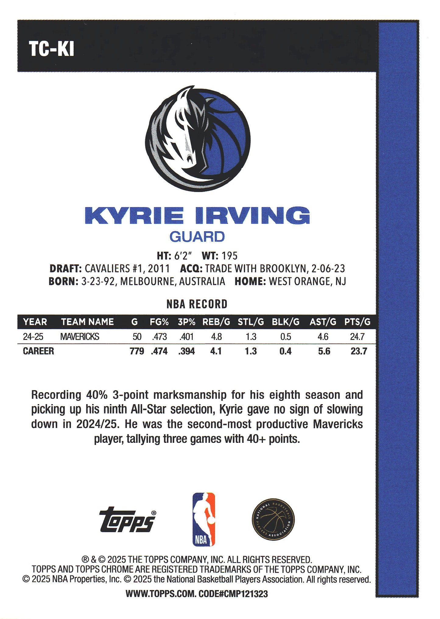 2025 Topps NBA 1980-81 Topps Chrome Mojo Kyrie Irving #TC-KI Dallas Mavericks