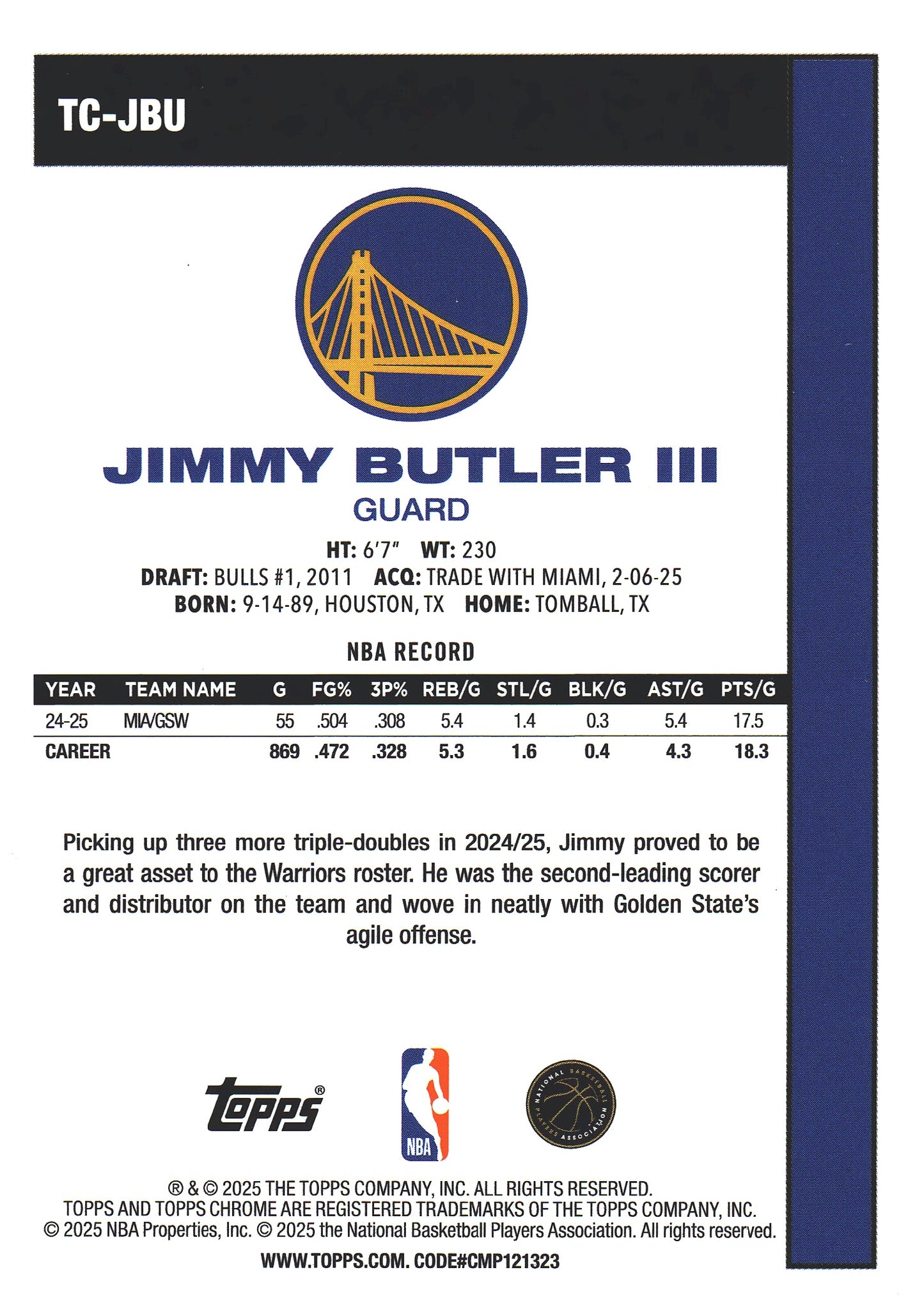 2025 Topps NBA 1980-81 Topps Chrome Mojo Jimmy Butler III #TC-JBU Golden State Warriors