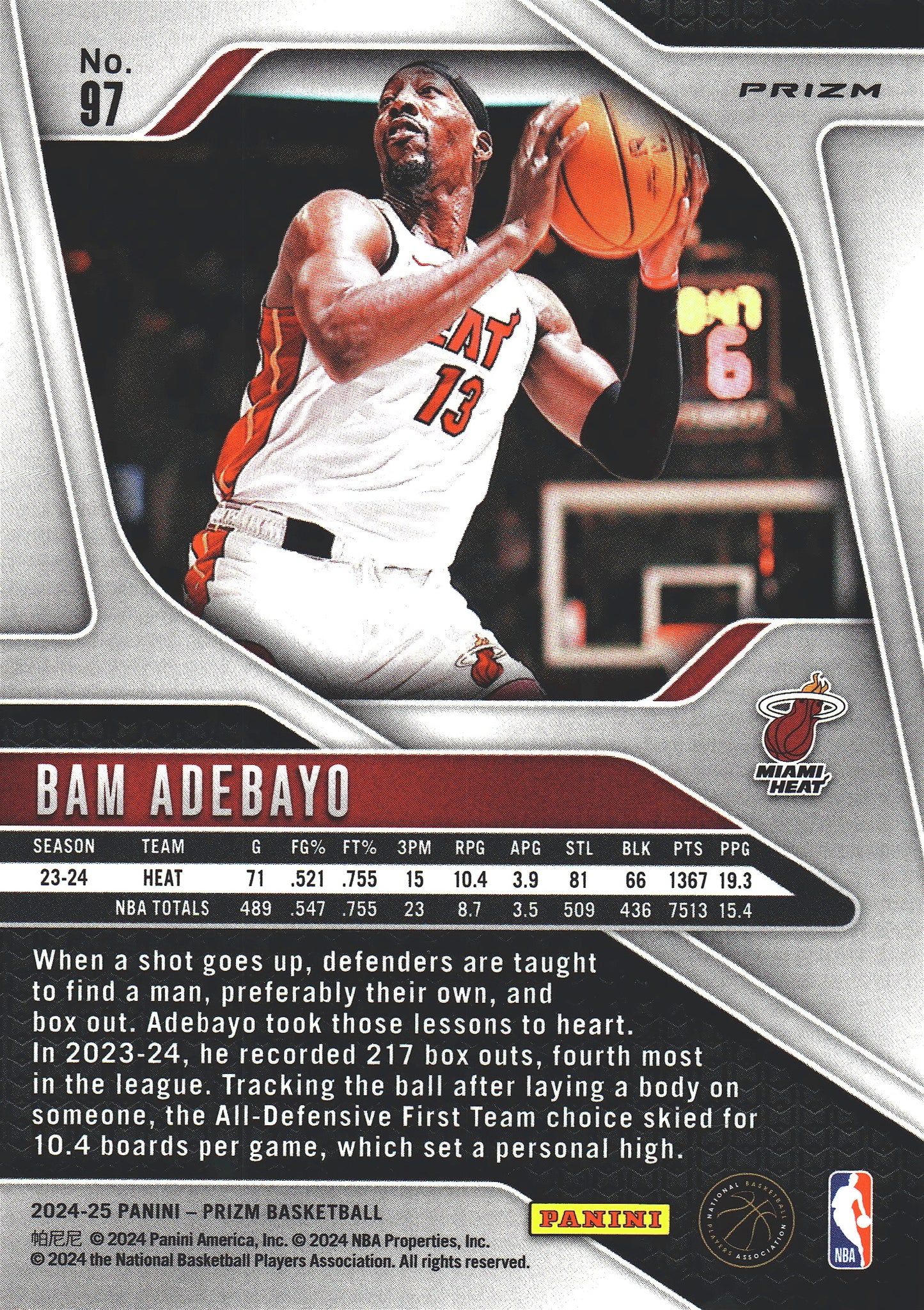 2024 Panini Prizm Chinese Bam Adebayo #97 Miami Heat