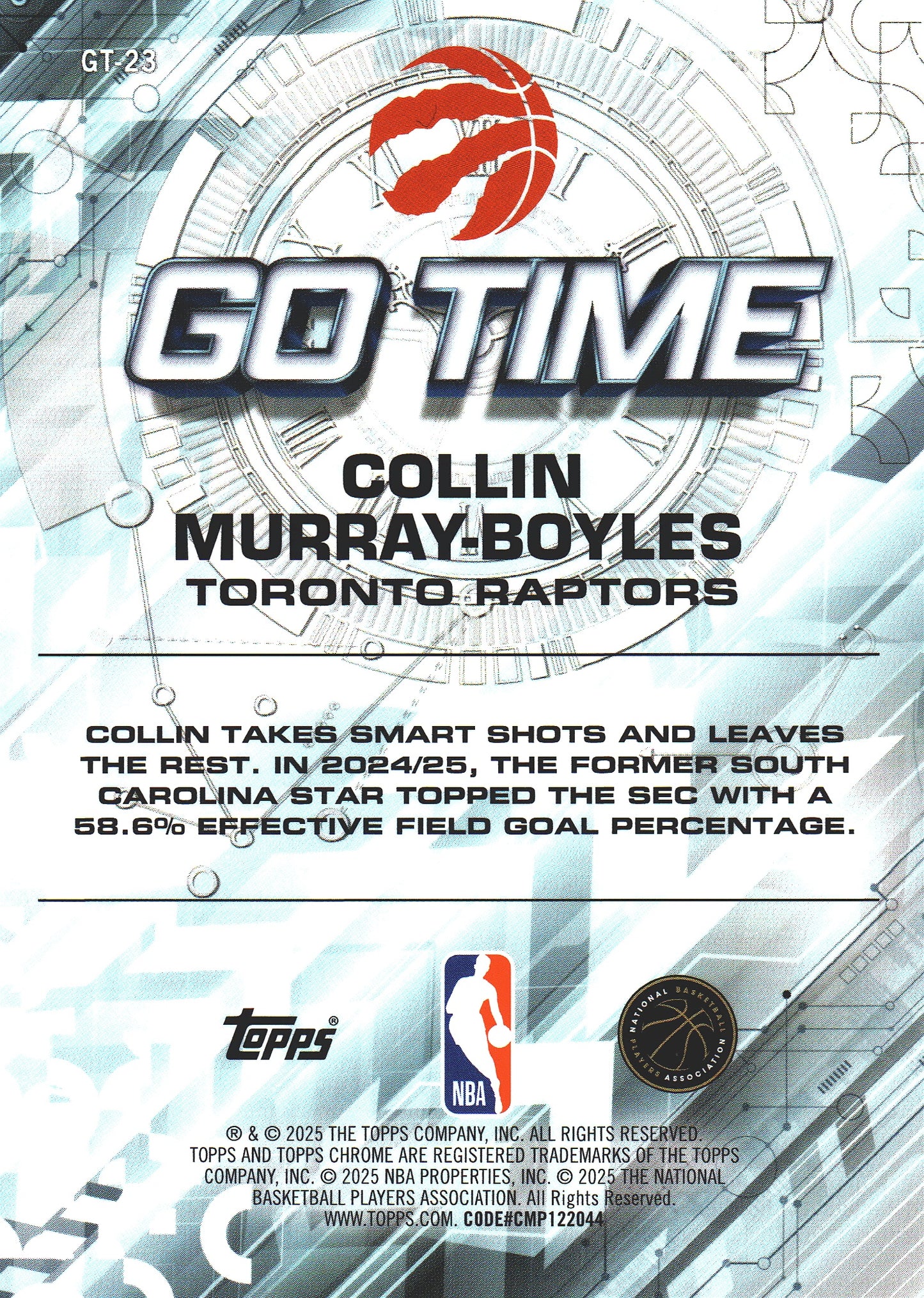 2025 Topps Chrome NBA Go Time Raywave Colin Murray-Boyles RC #GT-13 Toronto Raptors