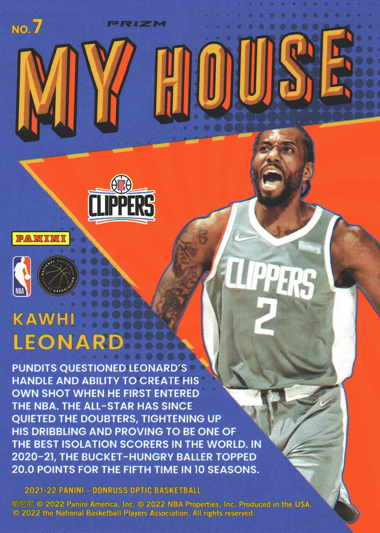 2021 Panini Donruss Optic My House Purple Kawhi Leonard #7 Los Angeles Clippers