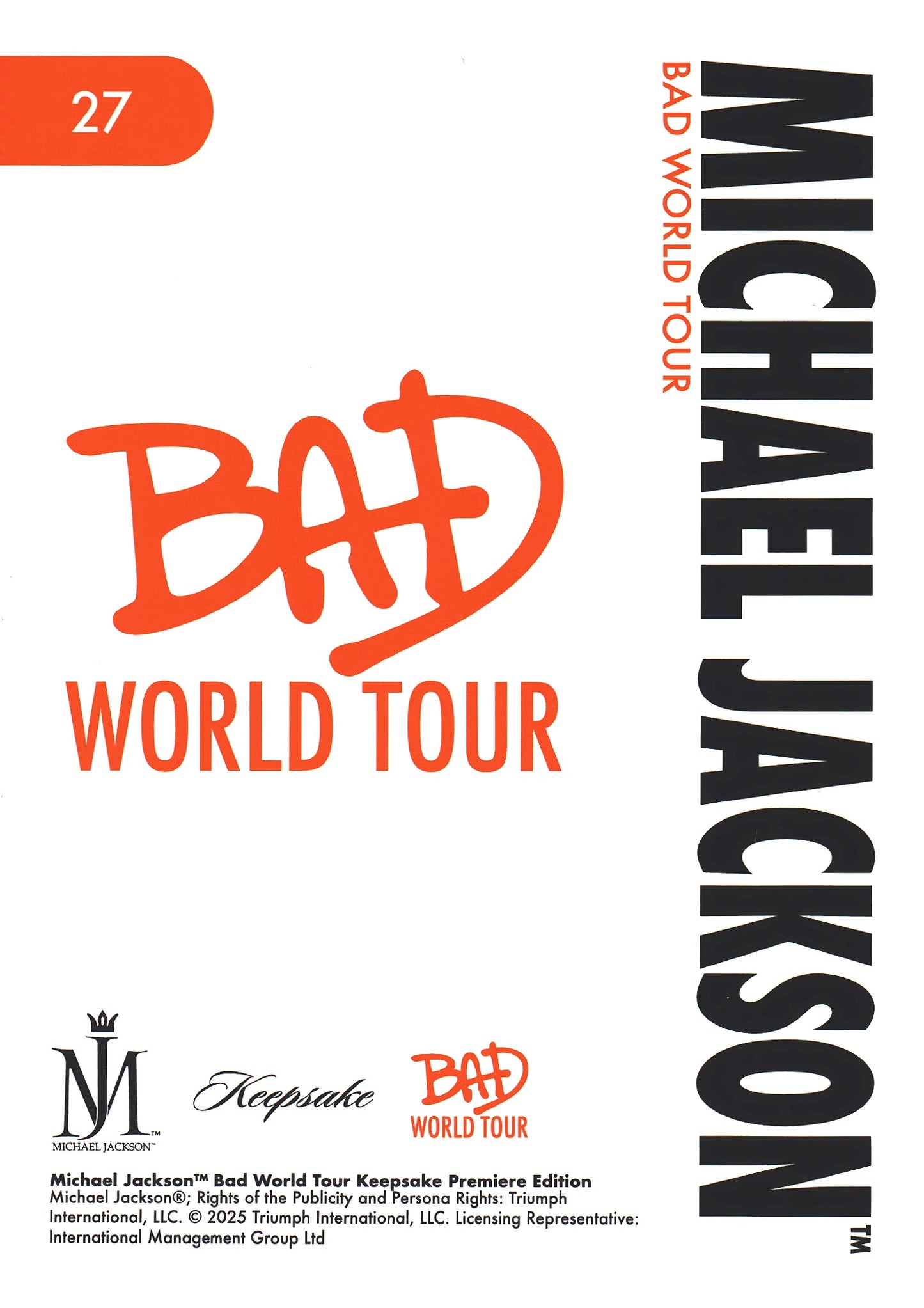 2026 Keepsake Michael Jackson Bad World Tour #27