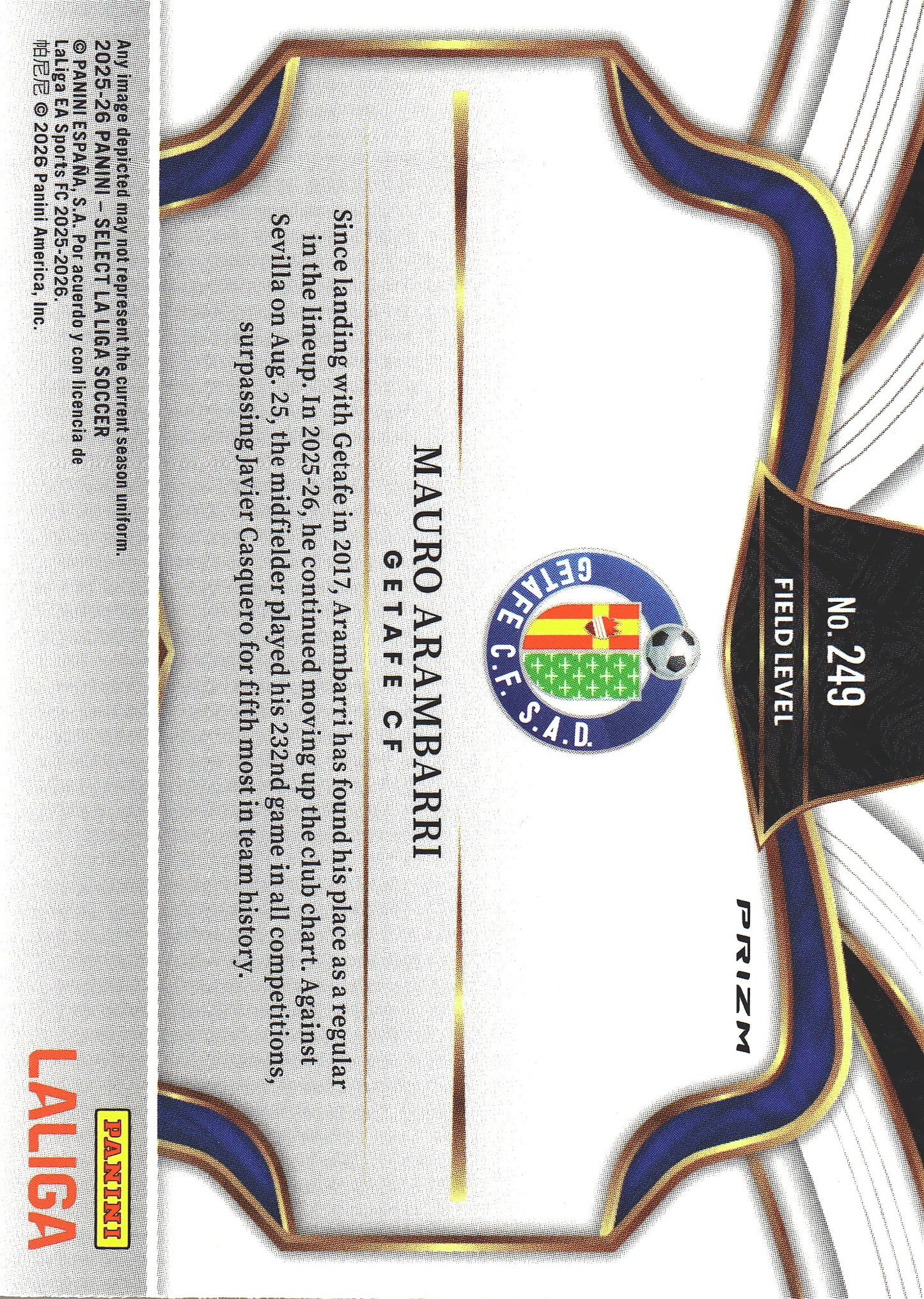 2025 Panini Select La Liga Field Level Red Mauro Arambarri #249 Getafe CF
