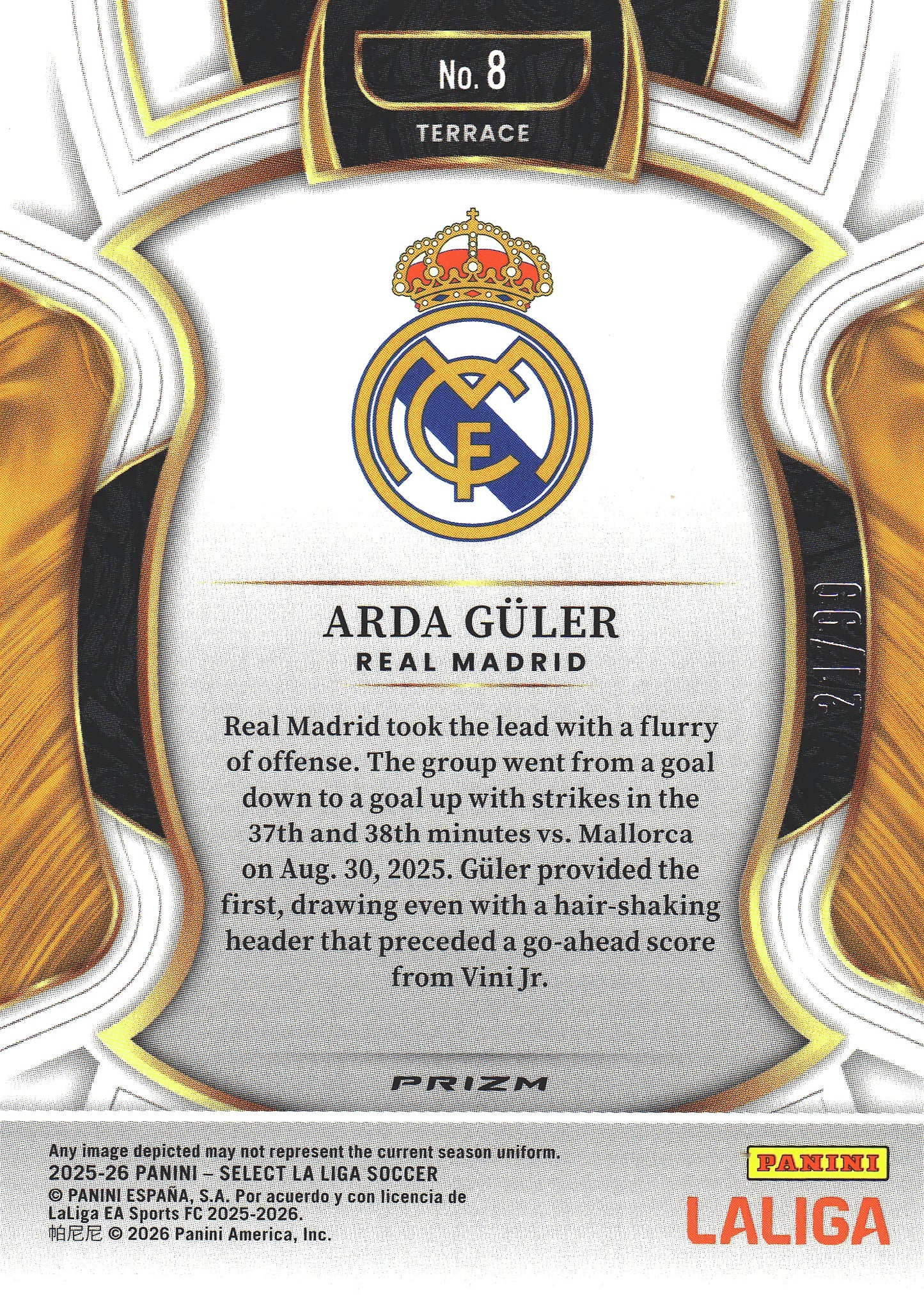 2025 Panini Select La Liga Arda Güler /99 #8 Real Madrid