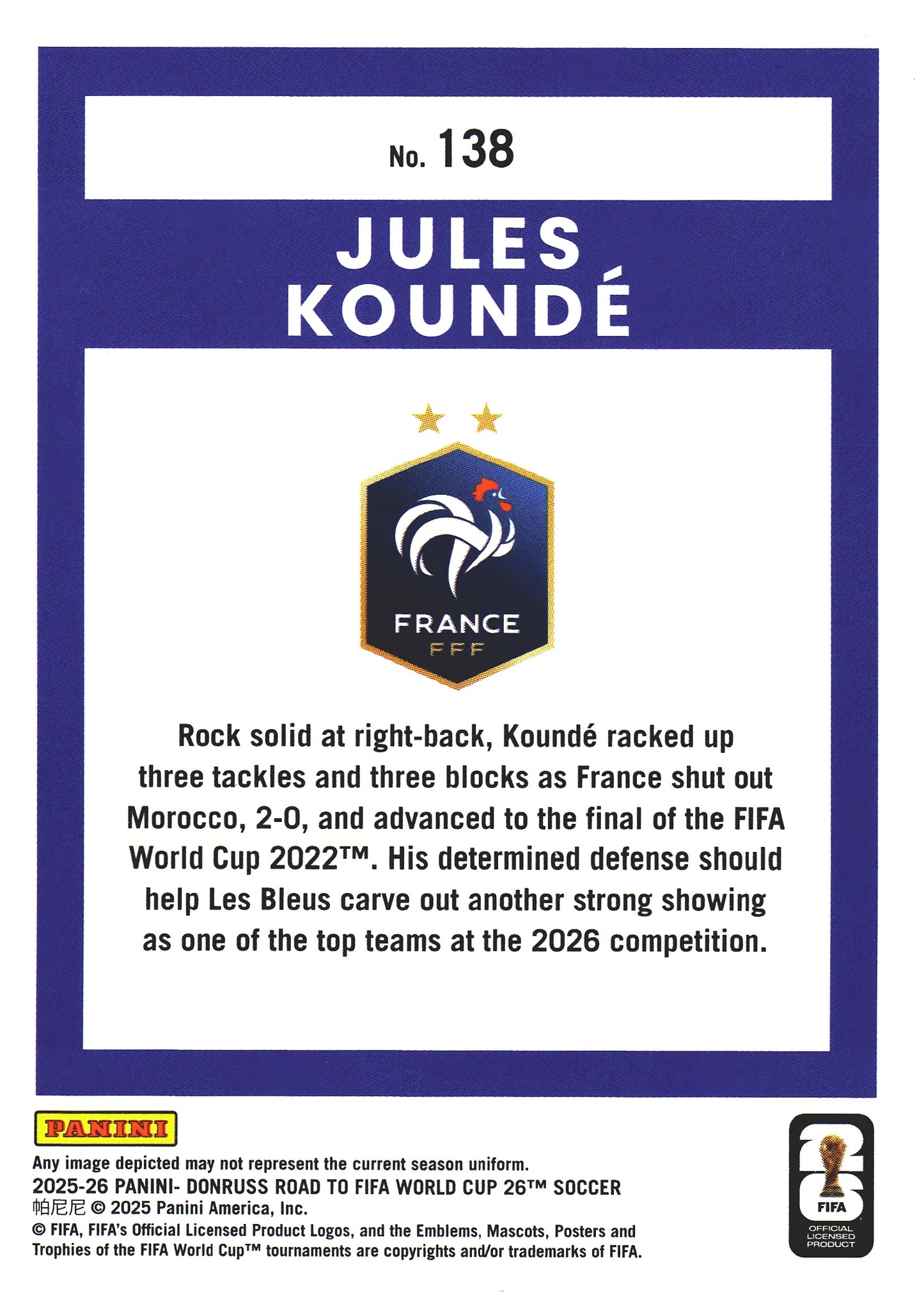 2025 Panini Donruss World Cup Bronze Jules Koundé #138 France