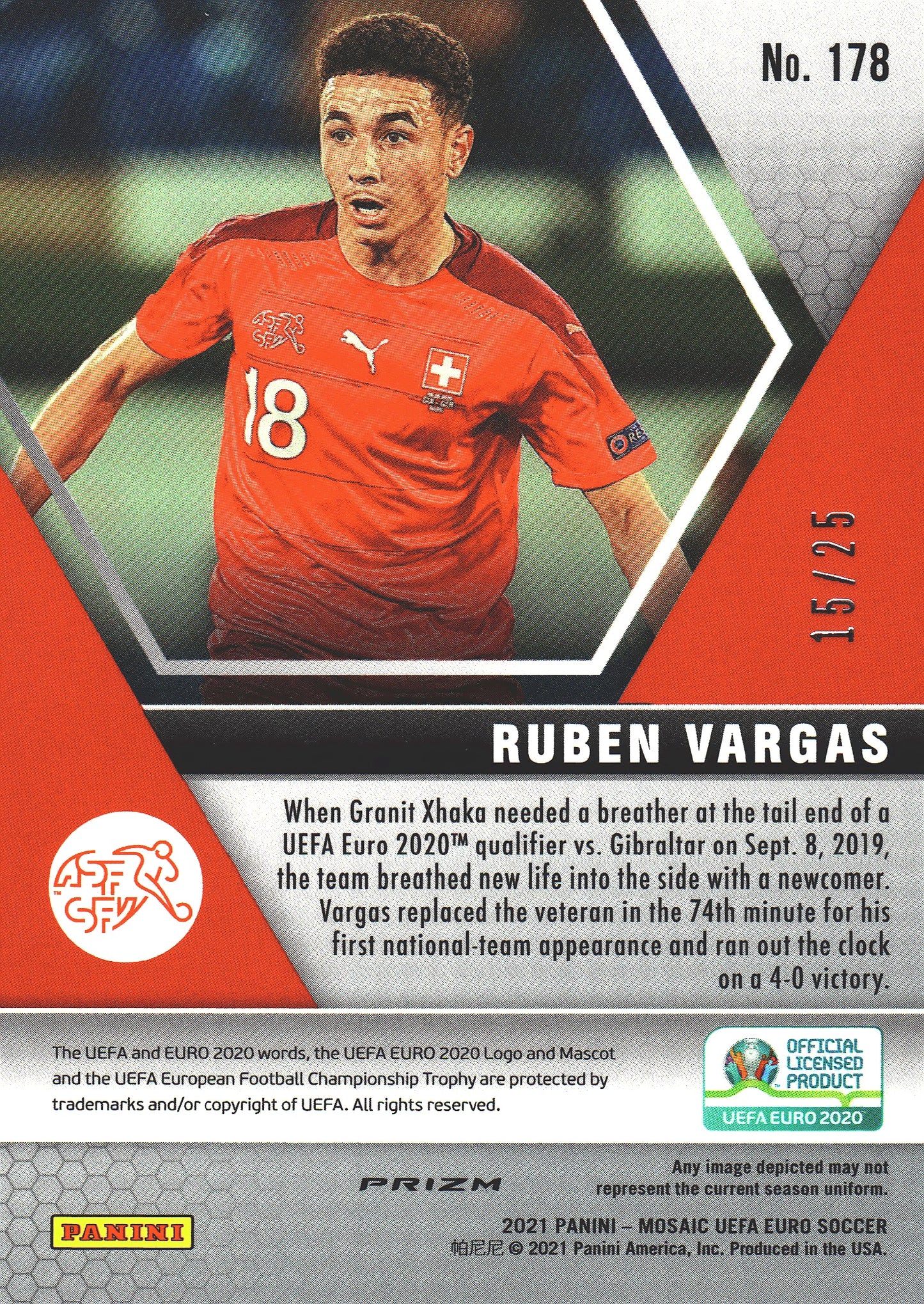 2020 Panini Mosaic Euro Ruben Vargas Pink /25 #178 Switzerland