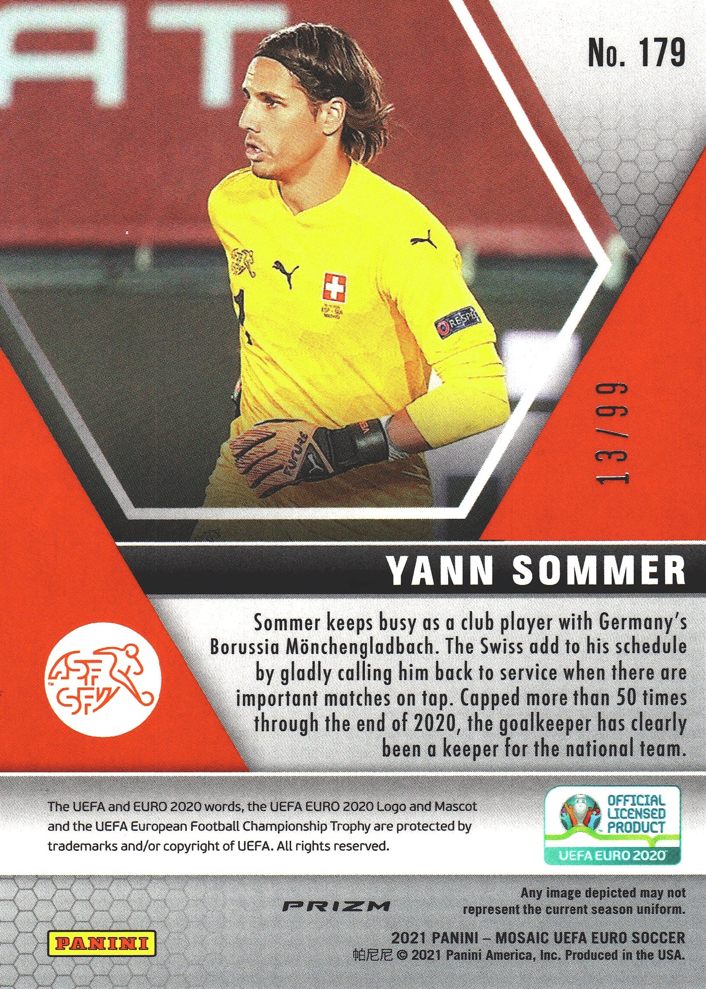 2020 Panini Mosaic Euro Yann Sommer /99 #179 Switzerland