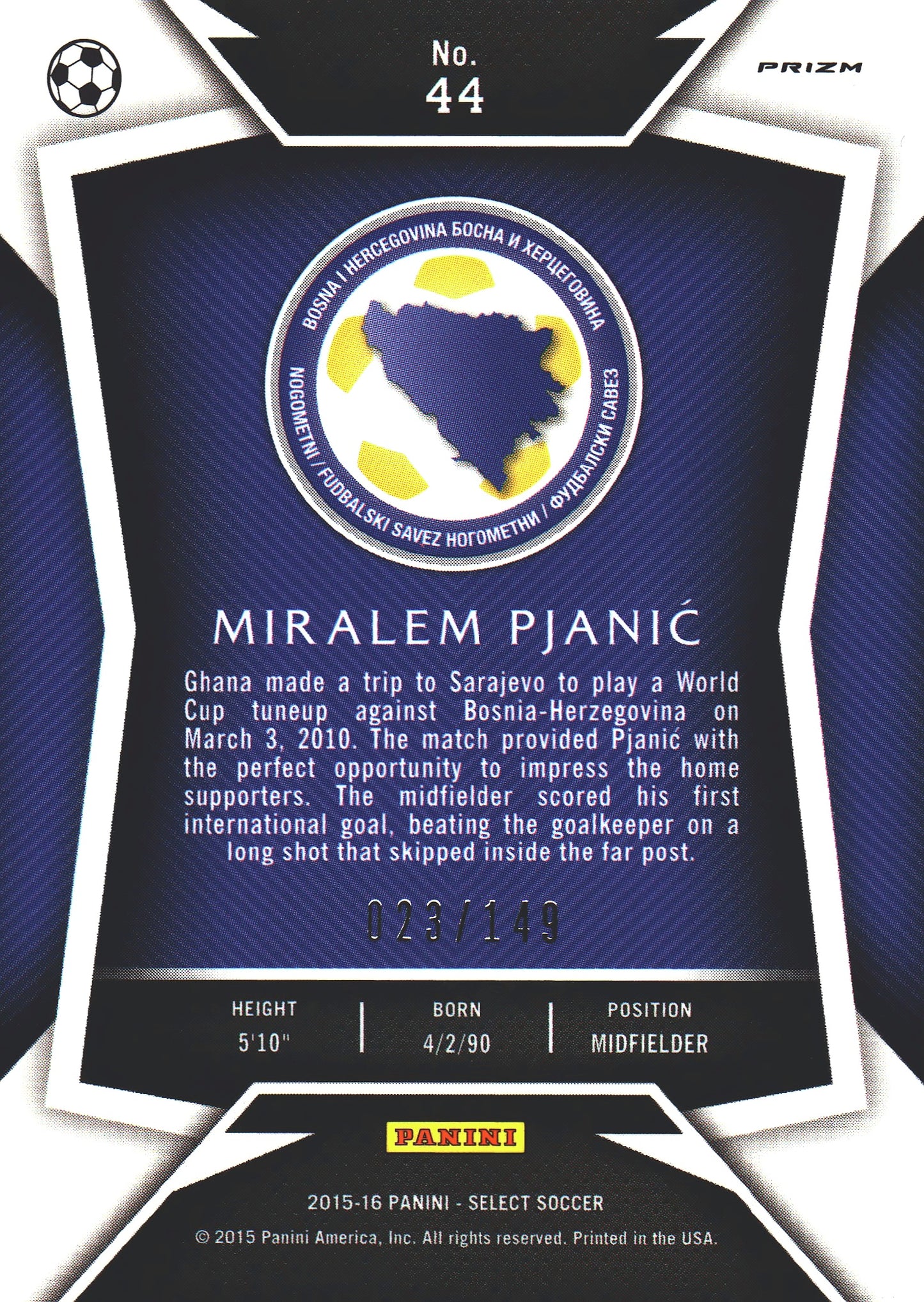 2015 Panini Select FIFA Orange /149 Miralem Pjanić #44 Bosnia