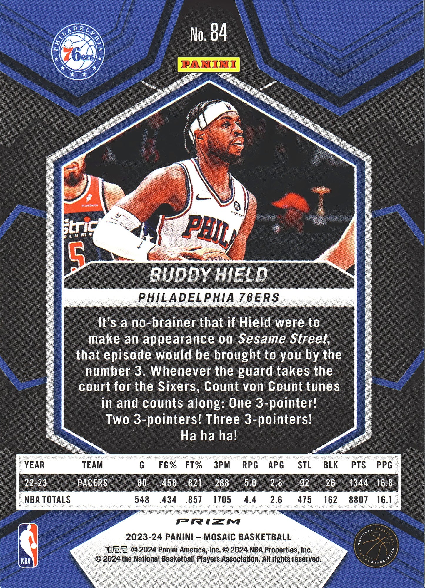 2023 Panini Mosaic Prizm Buddy Hield #84 Philadelphia 76ers