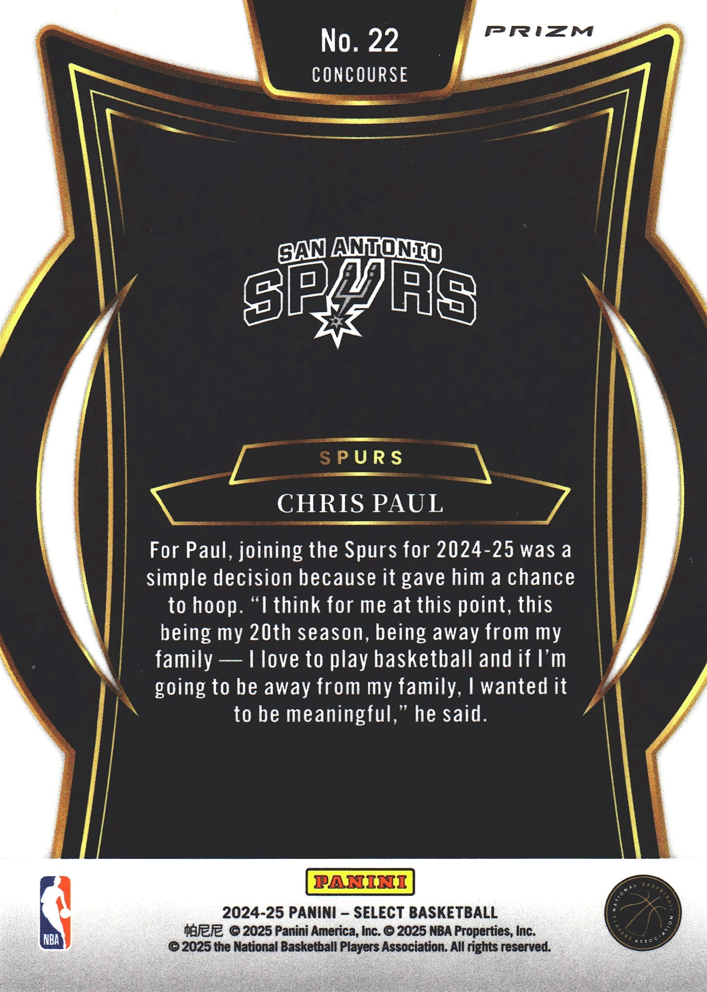 2024 Panini Select Silver Chris Paul #22 San Antonio Spurs