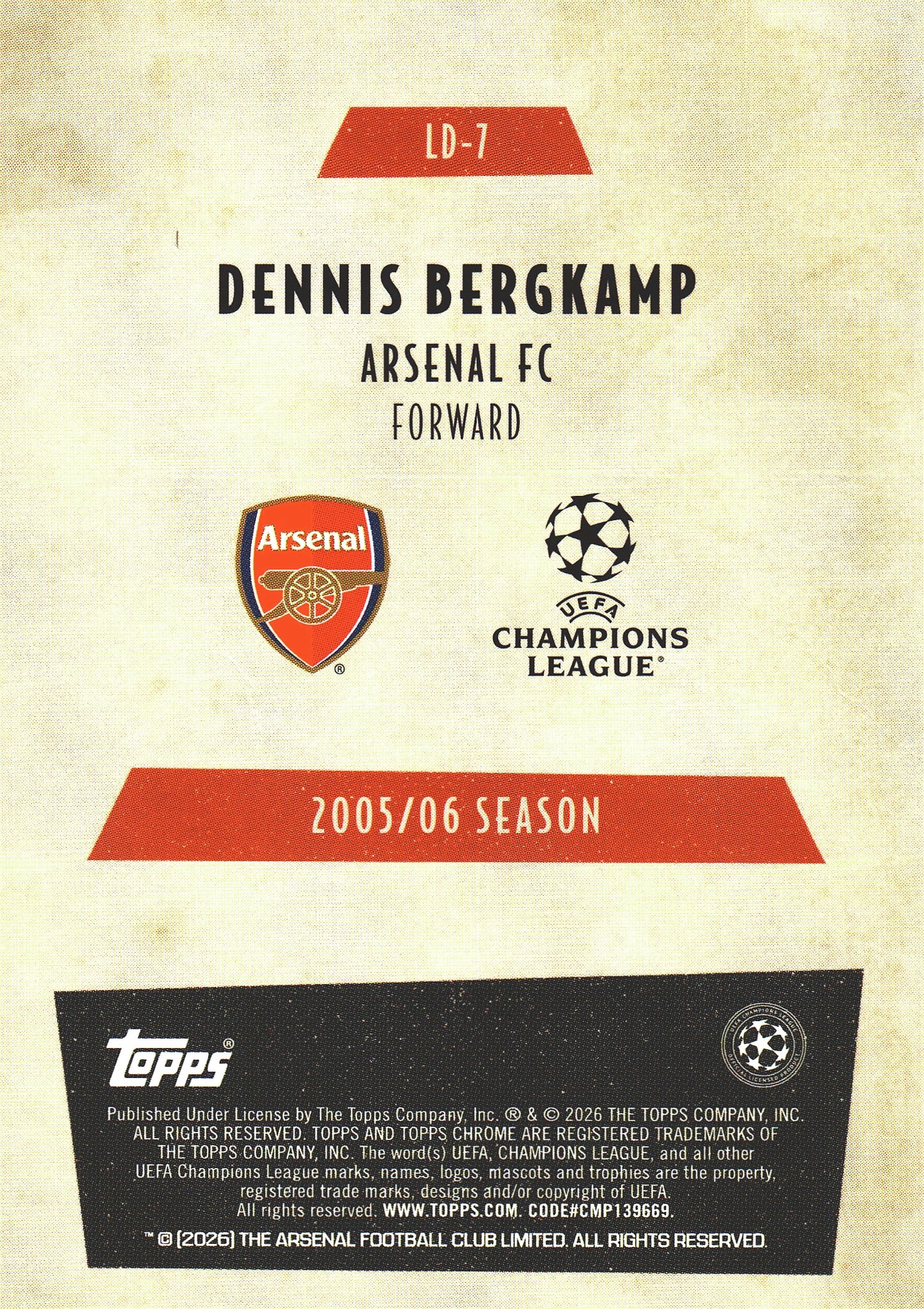 2025 Topps Chrome UCC Last Dance Dennis Bergkamp #LD-7 Arsenal FC