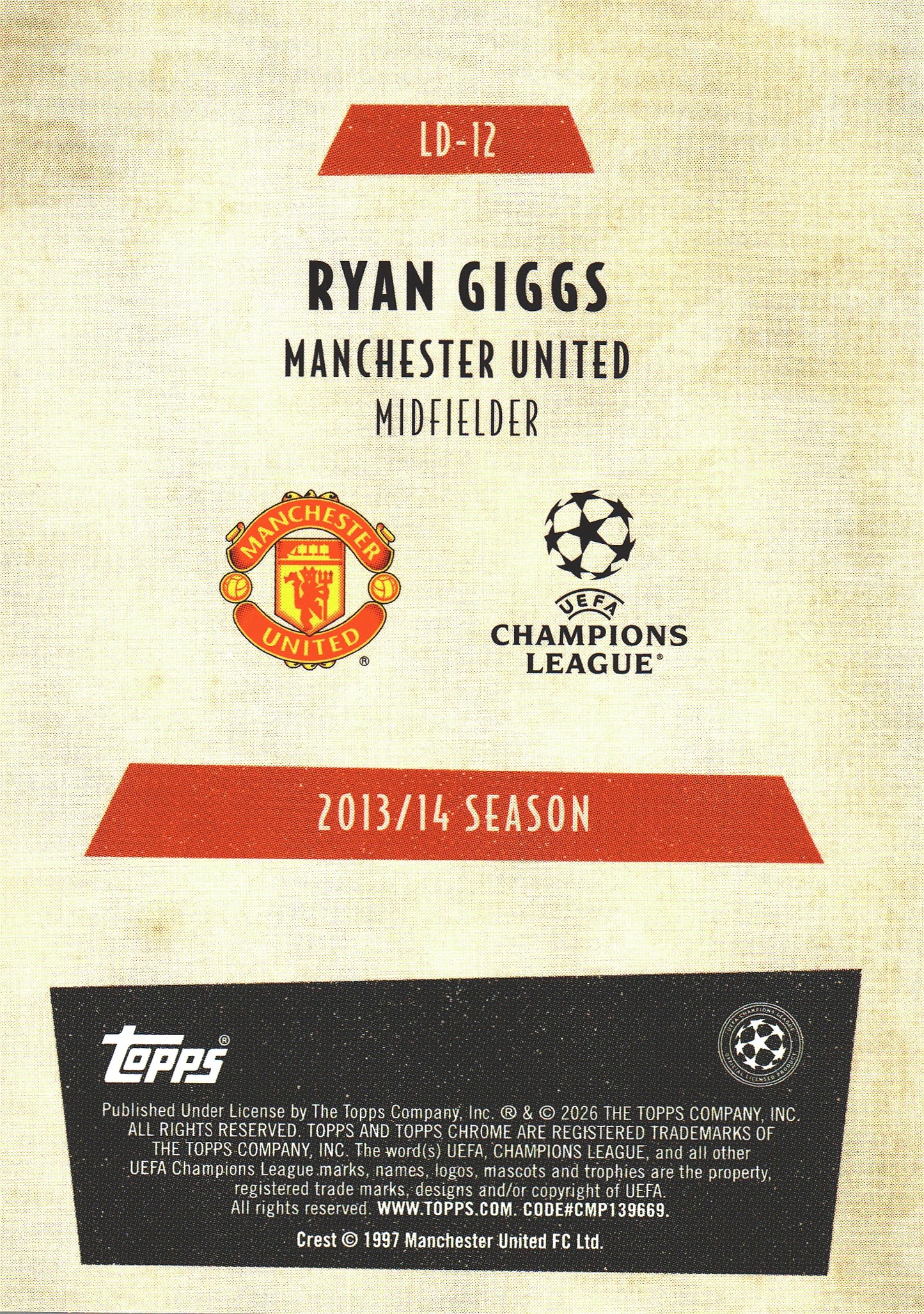2025 Topps Chrome UCC Last Dance Ryan Giggs #LD-12 Manchester United