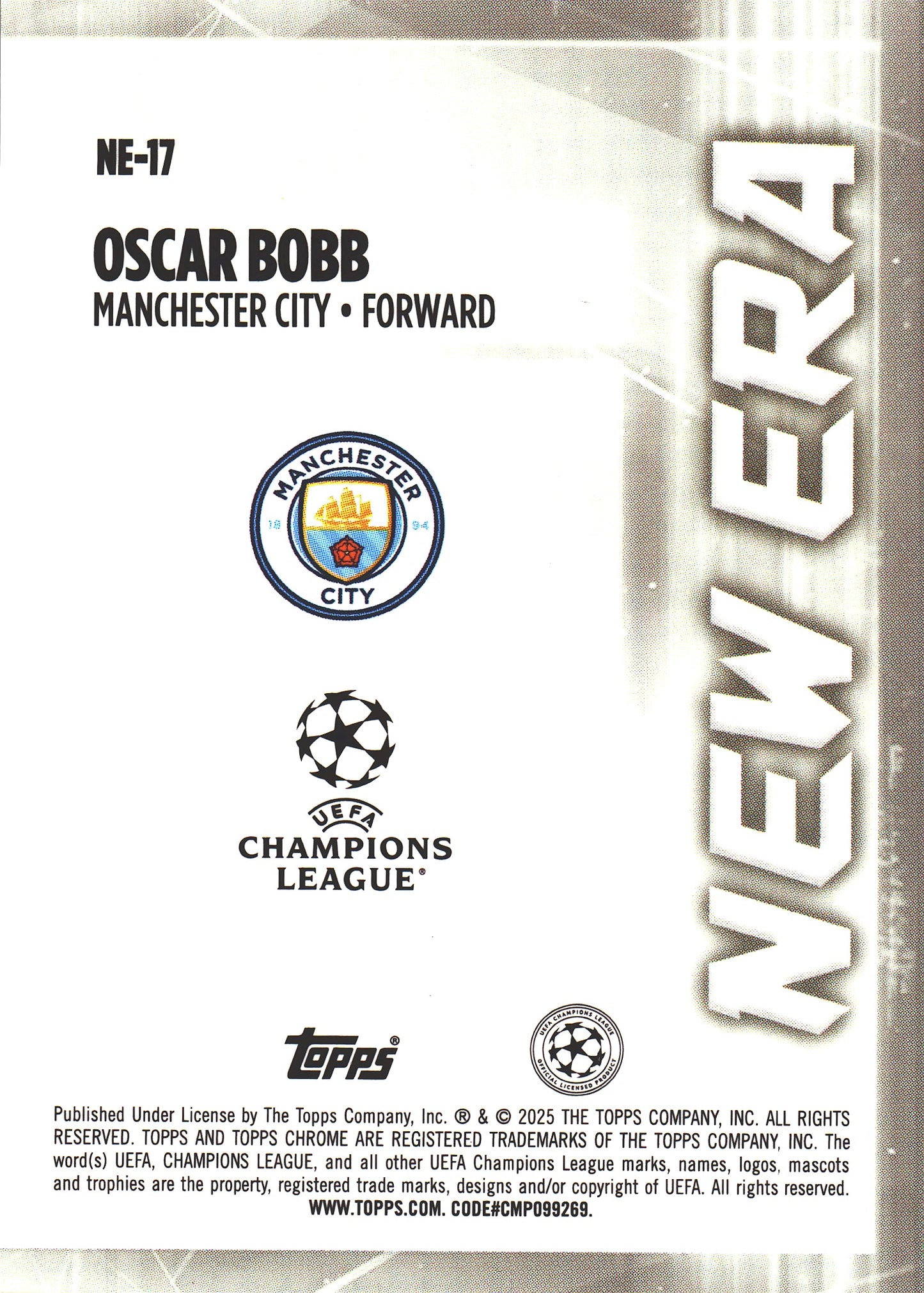 2024 Topps Chrome UCC New Era Orange Mojo /25 Oscar Bobb #NE-17 Manchester City
