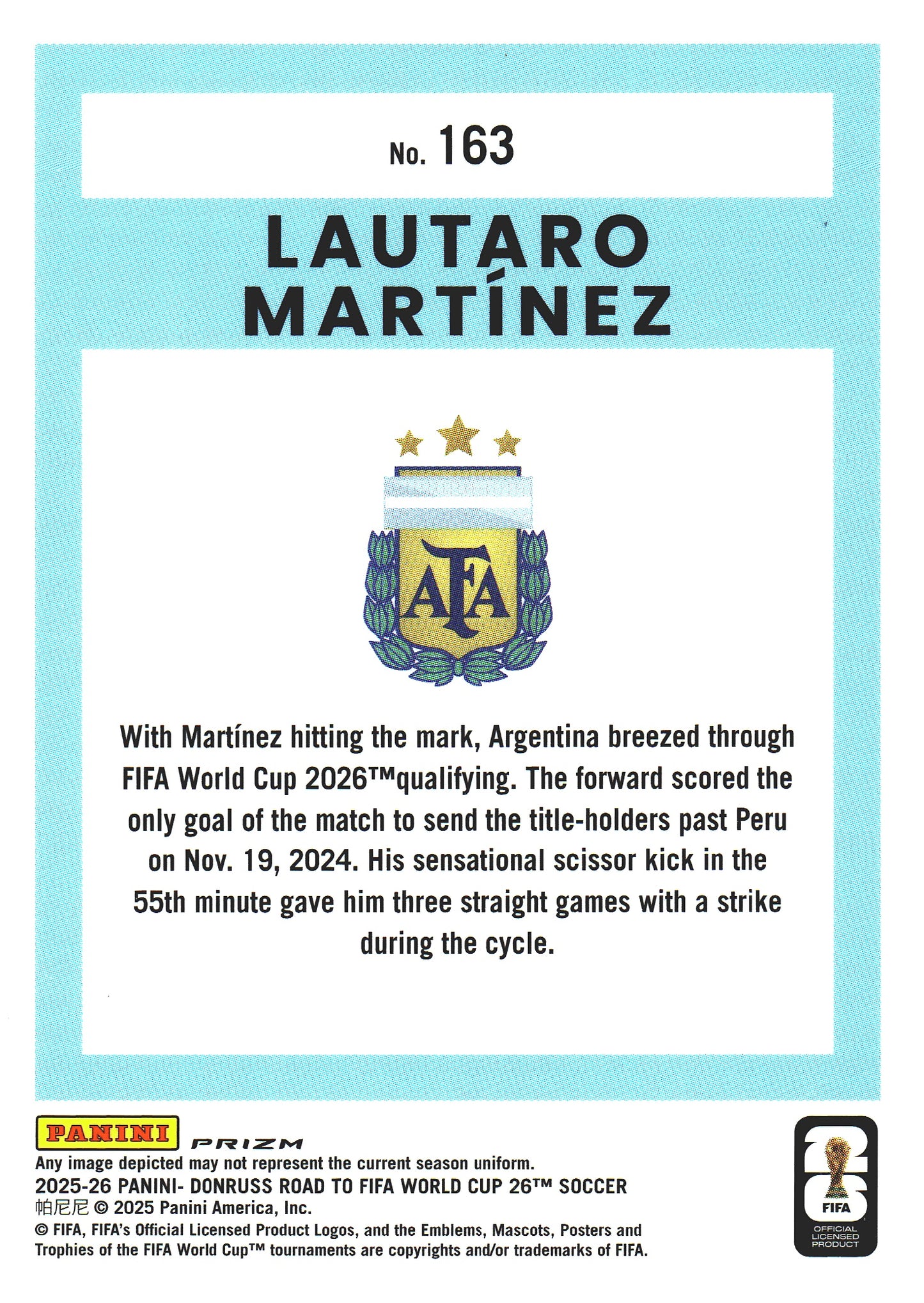 2025 Panini Donruss Optic World Cup Plum Blossom Lautaro Martínez #163 Argentina