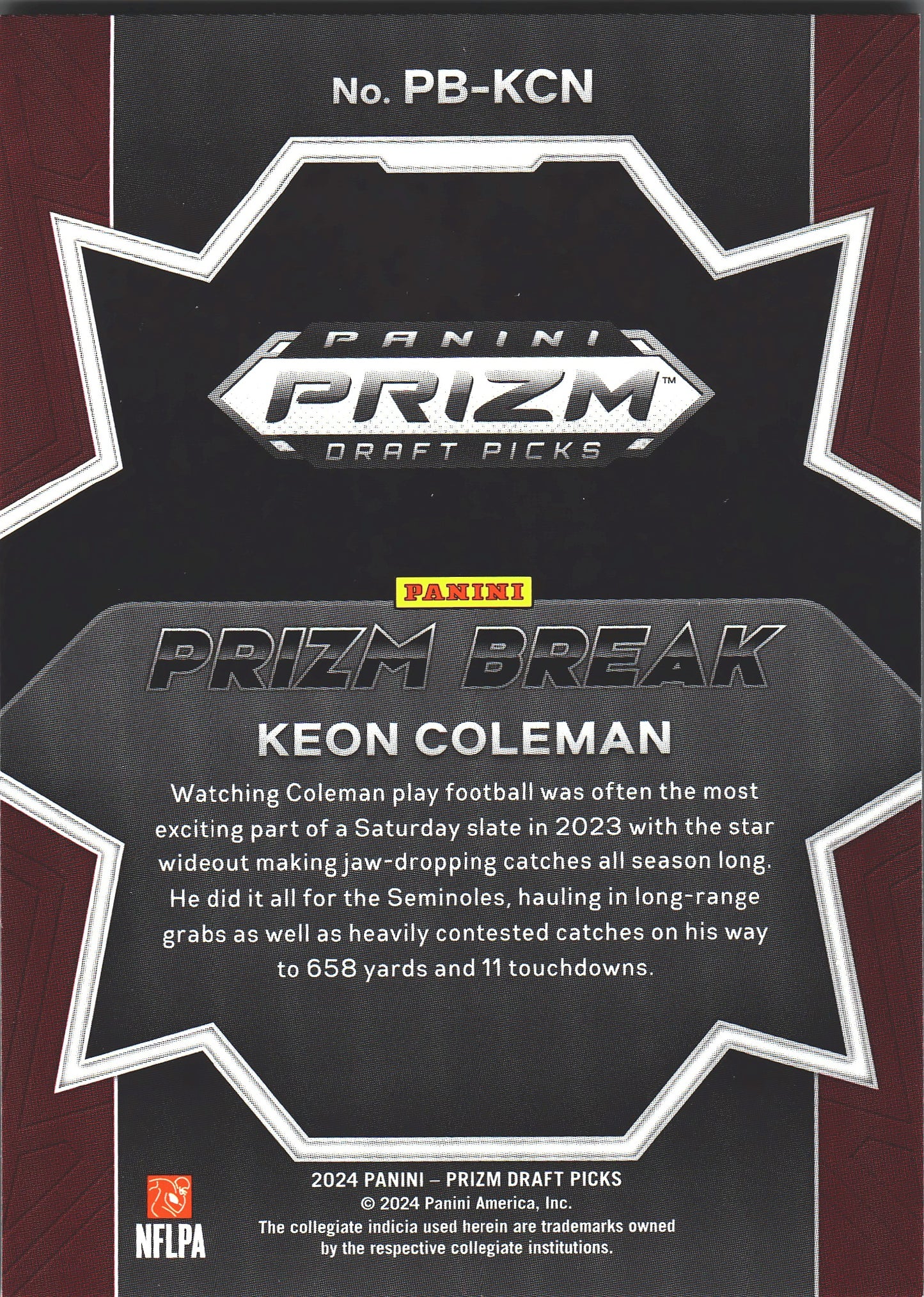 2024 Panini Prizm Draft Picks Prizm Break #PB-KCN Keon Coleman RC