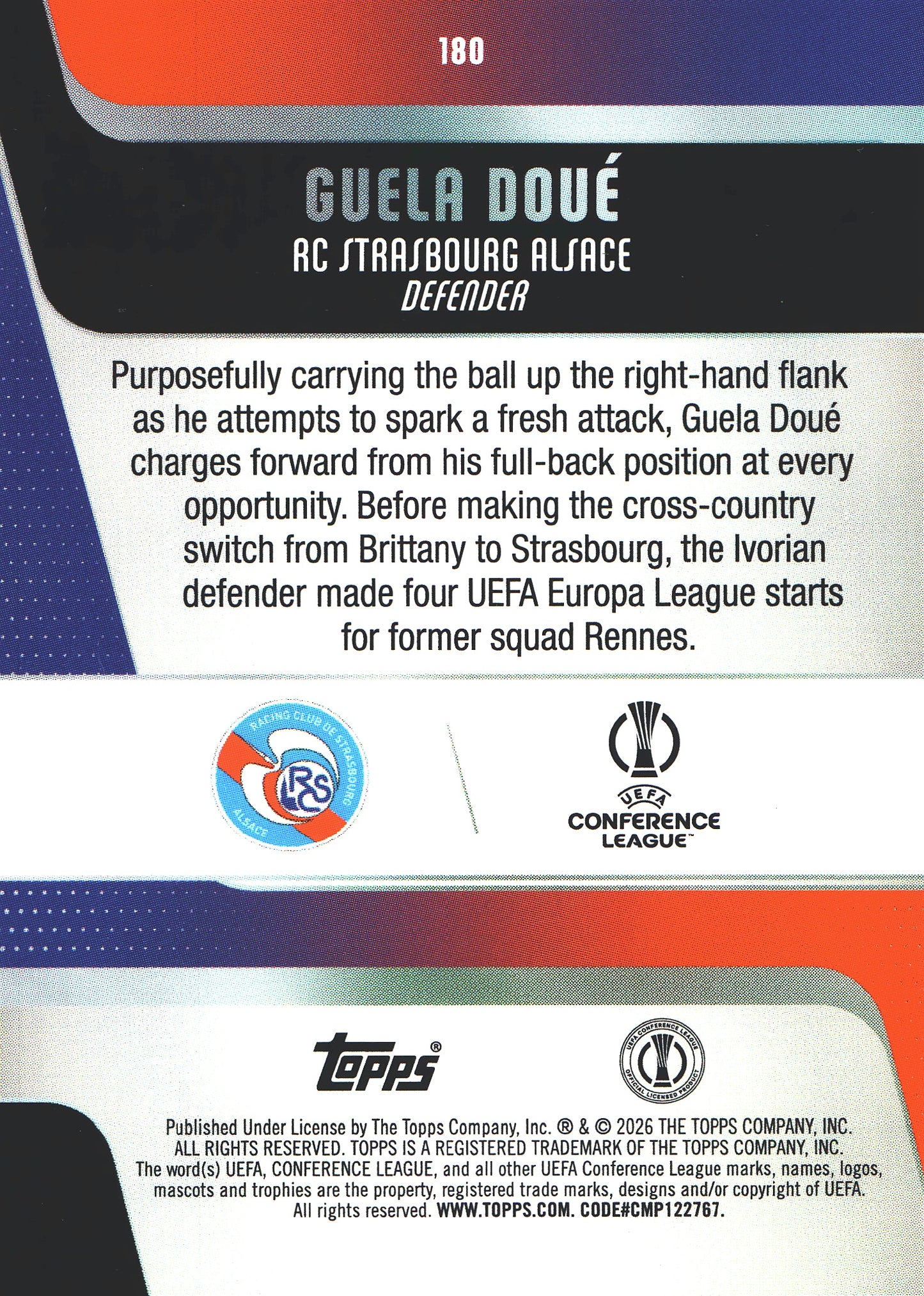 2025 Topps Flagship UCC Japan Sunflowers Guela Doué RC #180 RC Strasbourg Alsace