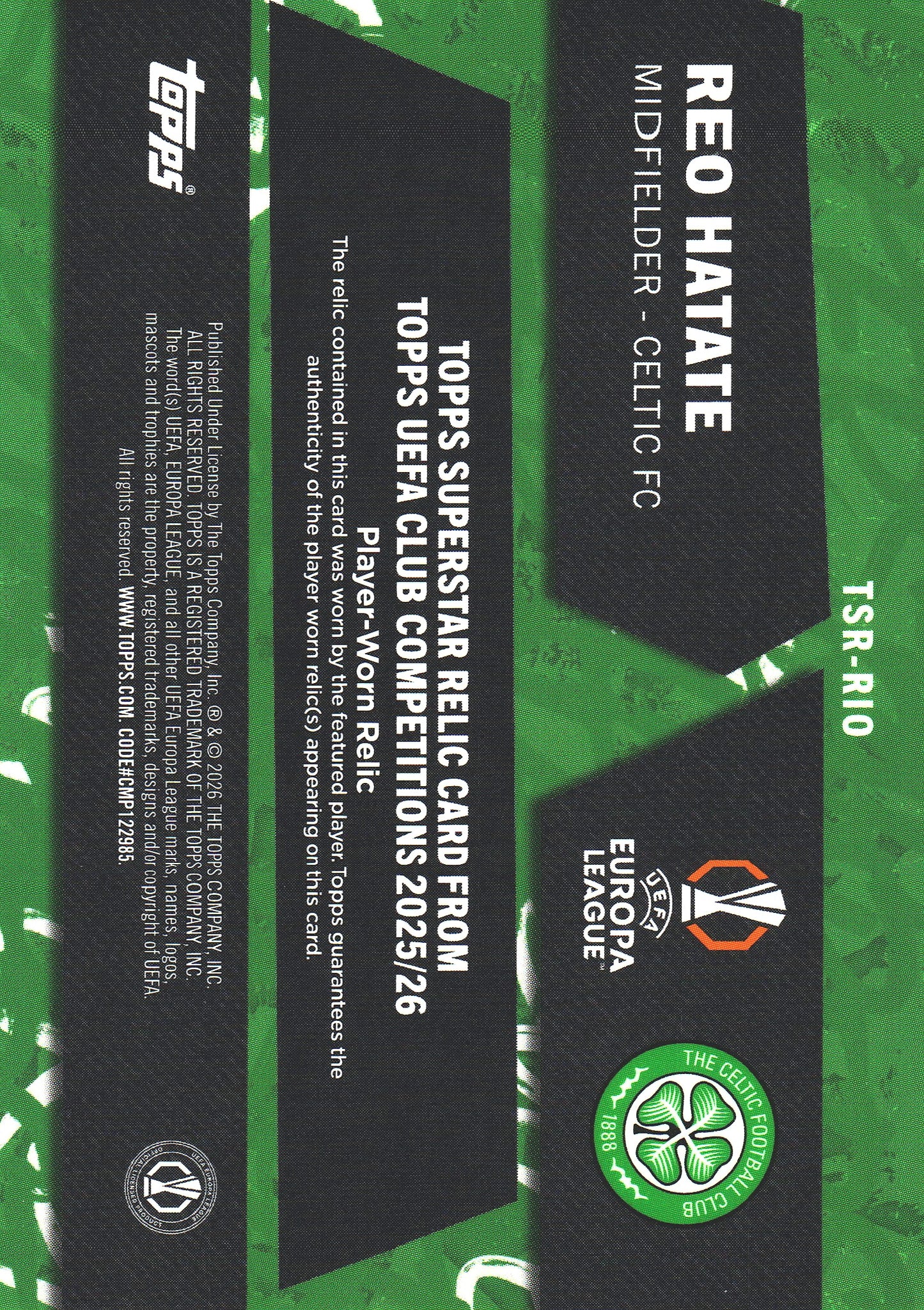 2025 Topps Flagship UCC Patch Purple /250 Reo Hatate #TSR-RIO Celtic FC