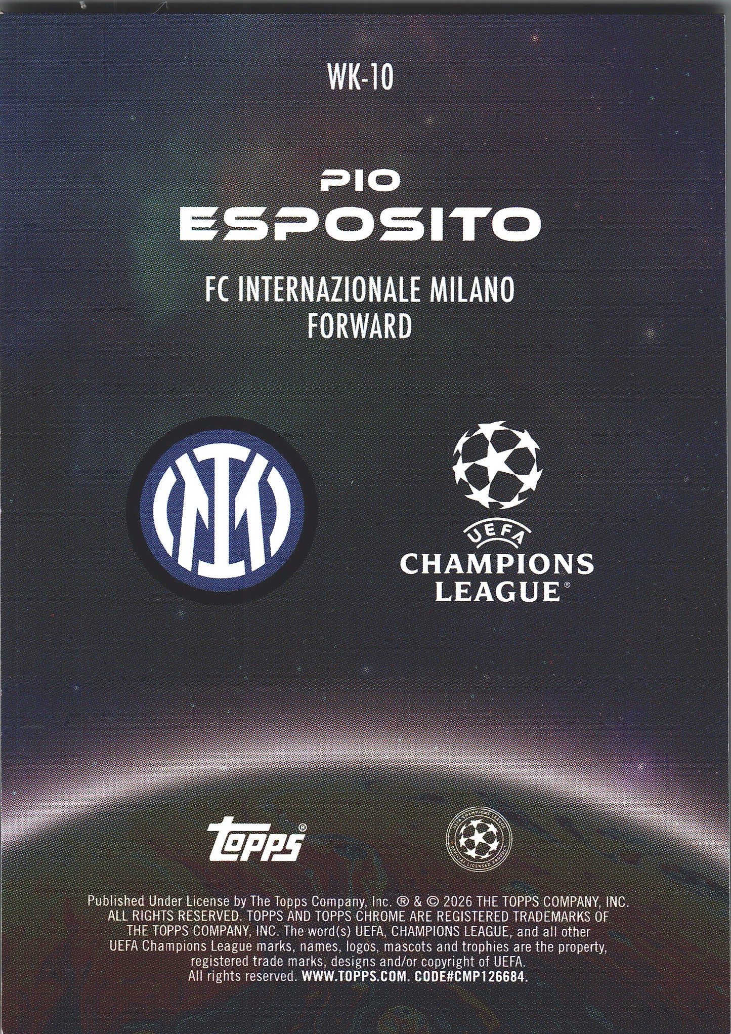 2025 Topps Chrome UCC Wonderkids Pio Esposito #WK-10 Inter Milan