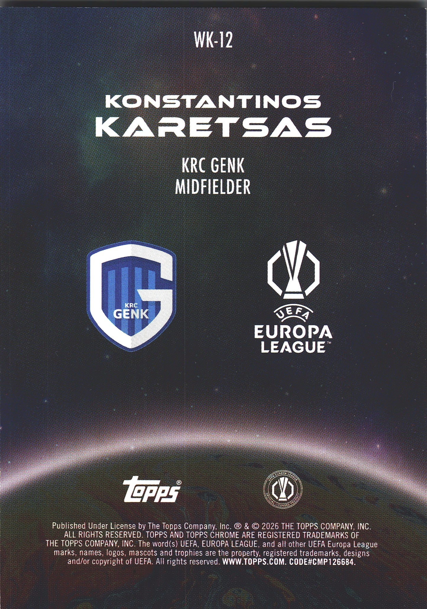 2025 Topps Chrome UCC Wonderkids Konstantinos Karetsas #WK-12 Genk