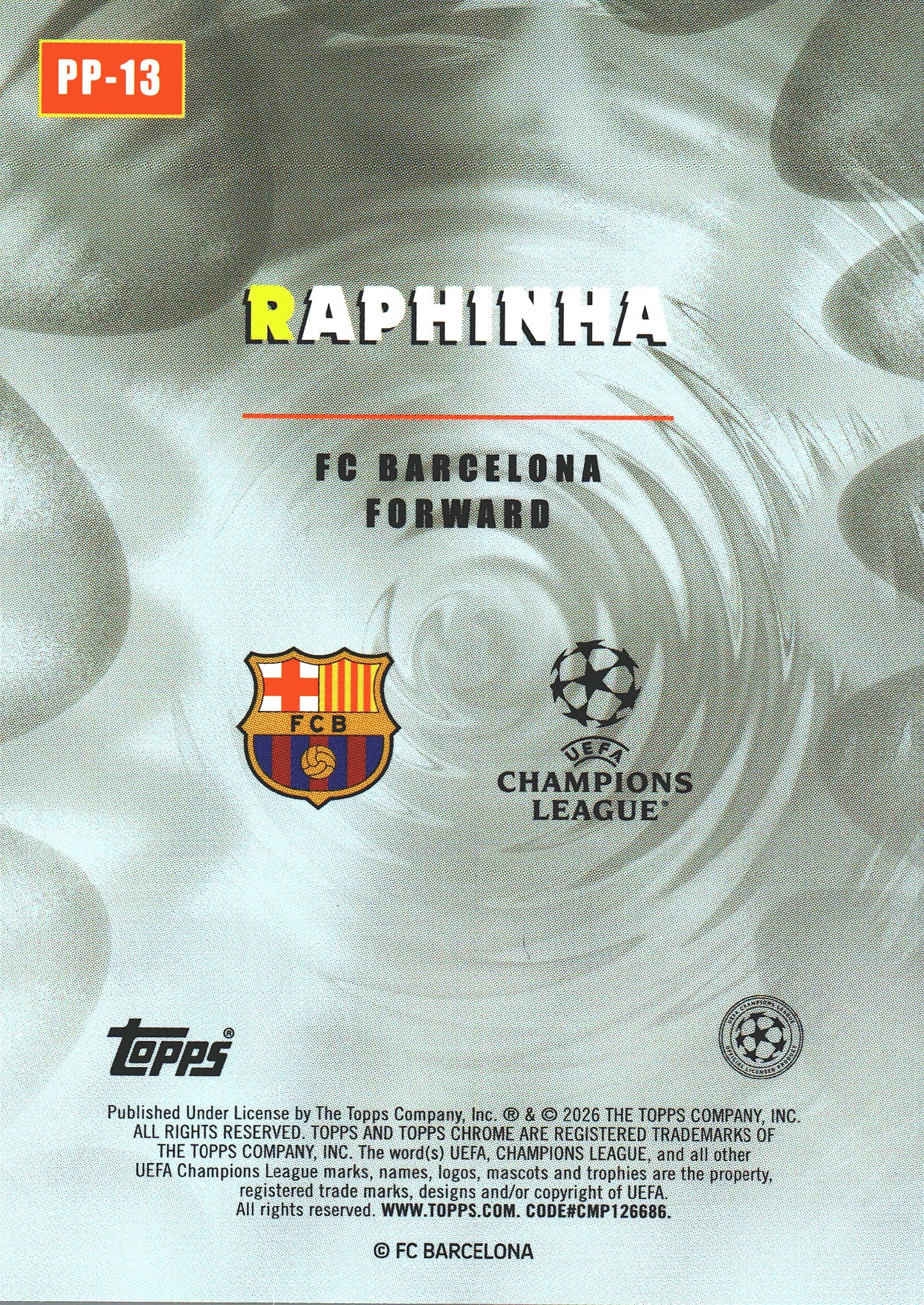 2025 Topps Chrome UCC Power Players Raphinha #PP-13 FC Barcelona