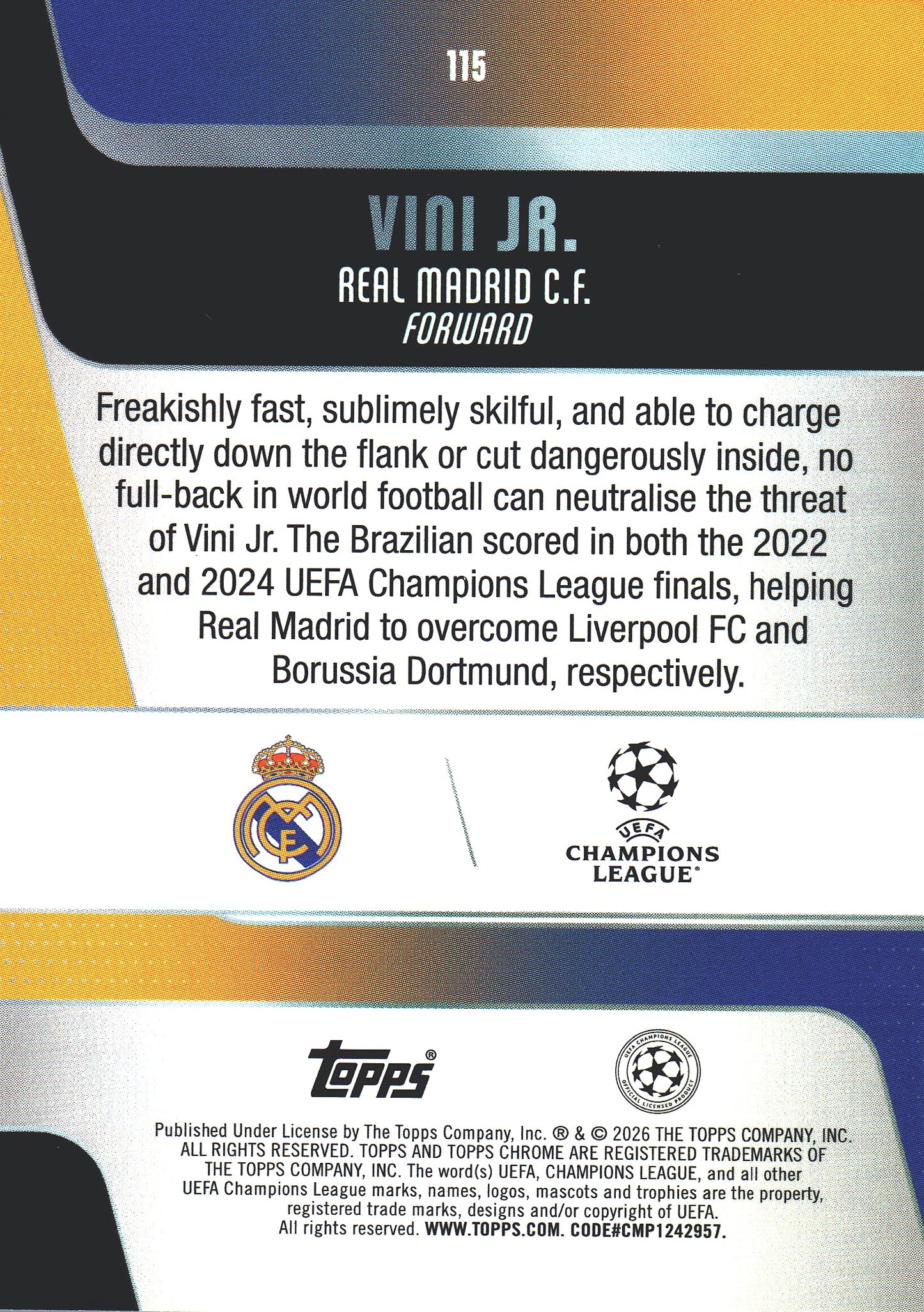 2025 Topps Chrome UCC Geometric Vini Jr. #114 Real Madrid