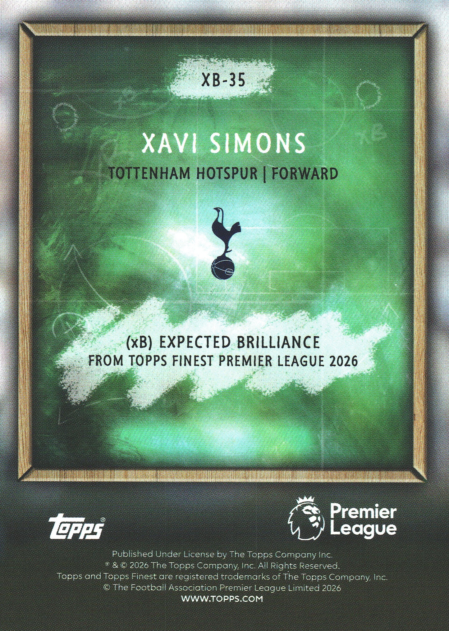 2025 Topps Finest Premier League Expected Brilliance Gold /50 Xavi Simons #XB-35 Tottenham Hotspur