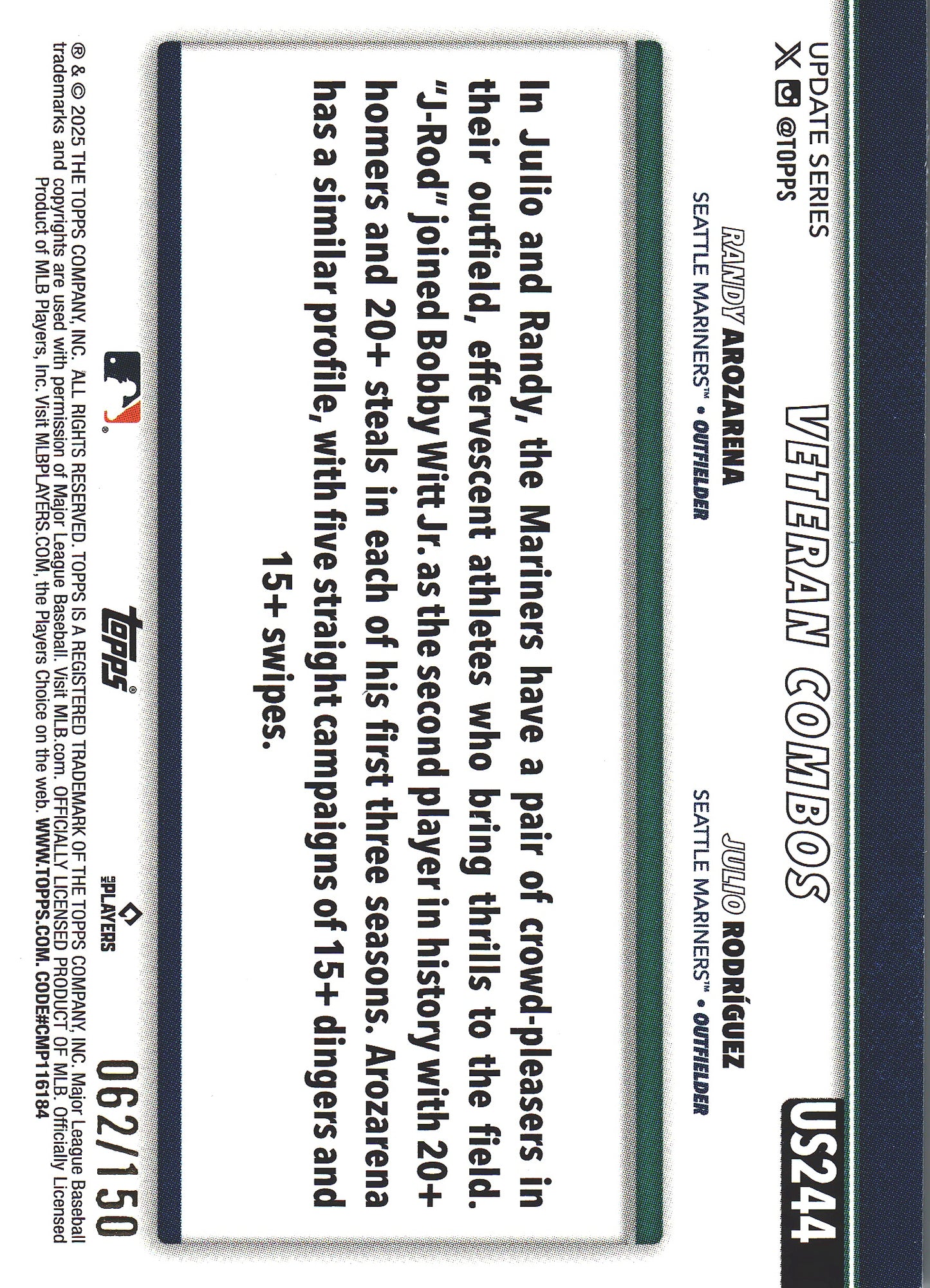 2025 Topps Series Update Start the Show Blue /150 #US244 Seattle Mariners