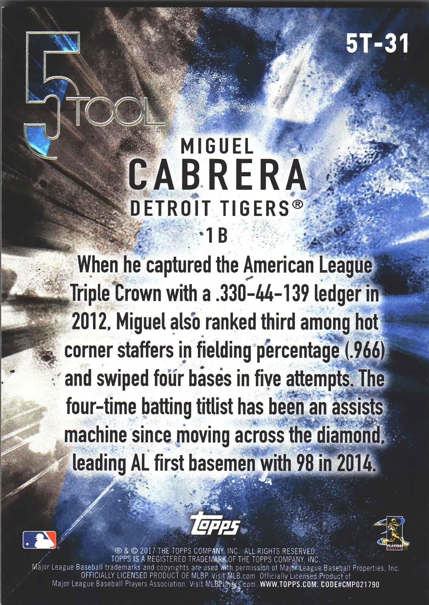 2017 Topps Series 5 Tool Miguel Cabrera #5T-31 Detroit Tigers