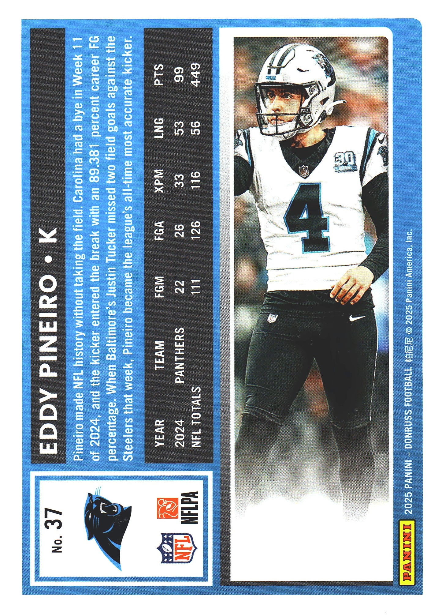 2025 Panini Donruss Elite No Name Eddy Pineiro #37 Carolina Panthers