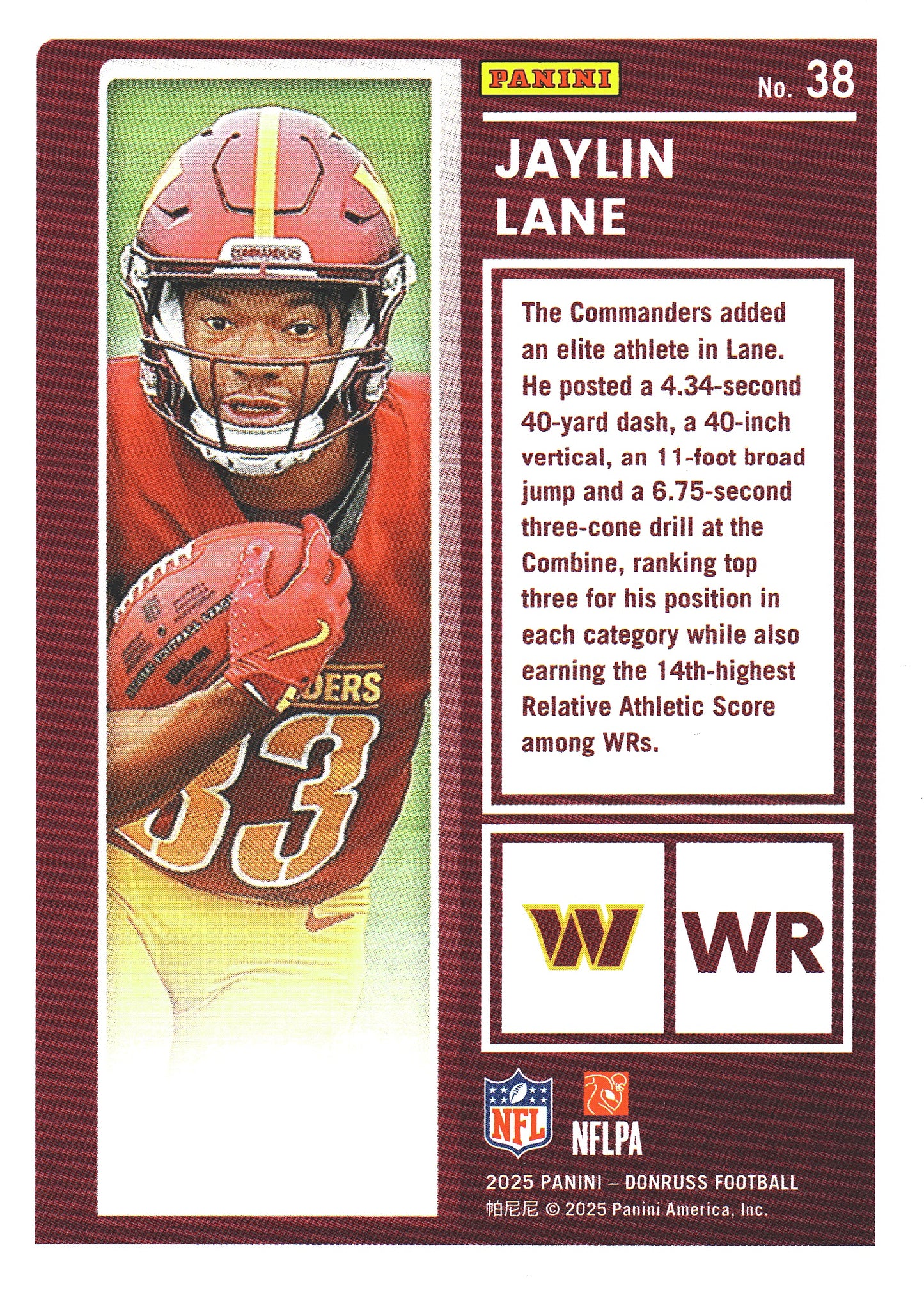 2025 Panini Donruss The Rookies Jaylin Lane #38 Washington Commanders