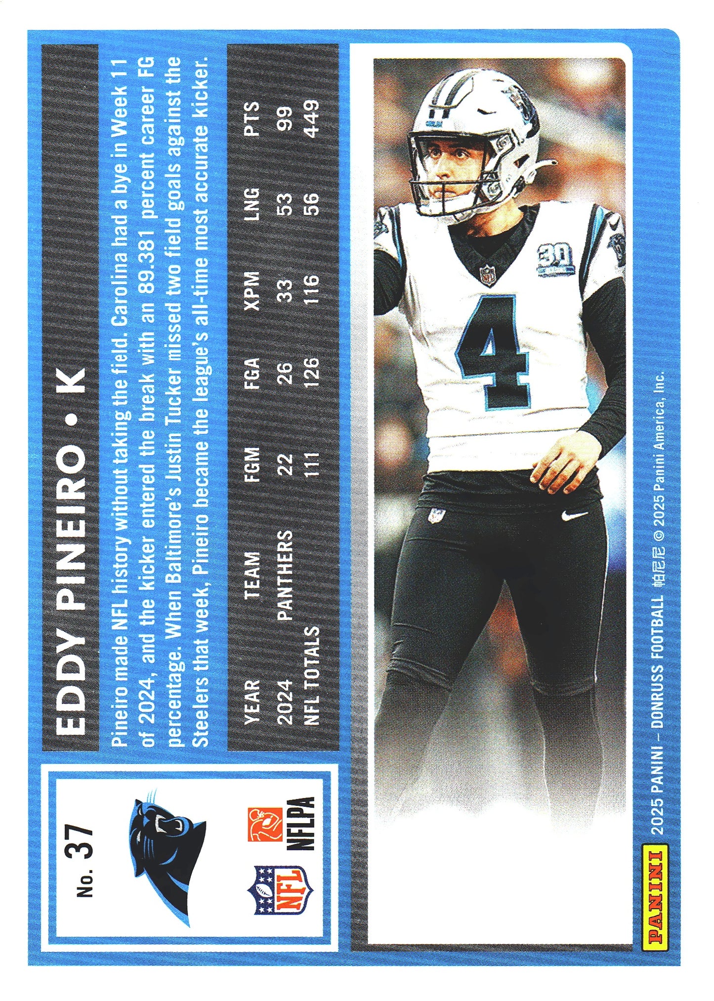 2025 Panini Donruss Press Proofs Red Eddy Pineiro #37 Carolina Panthers