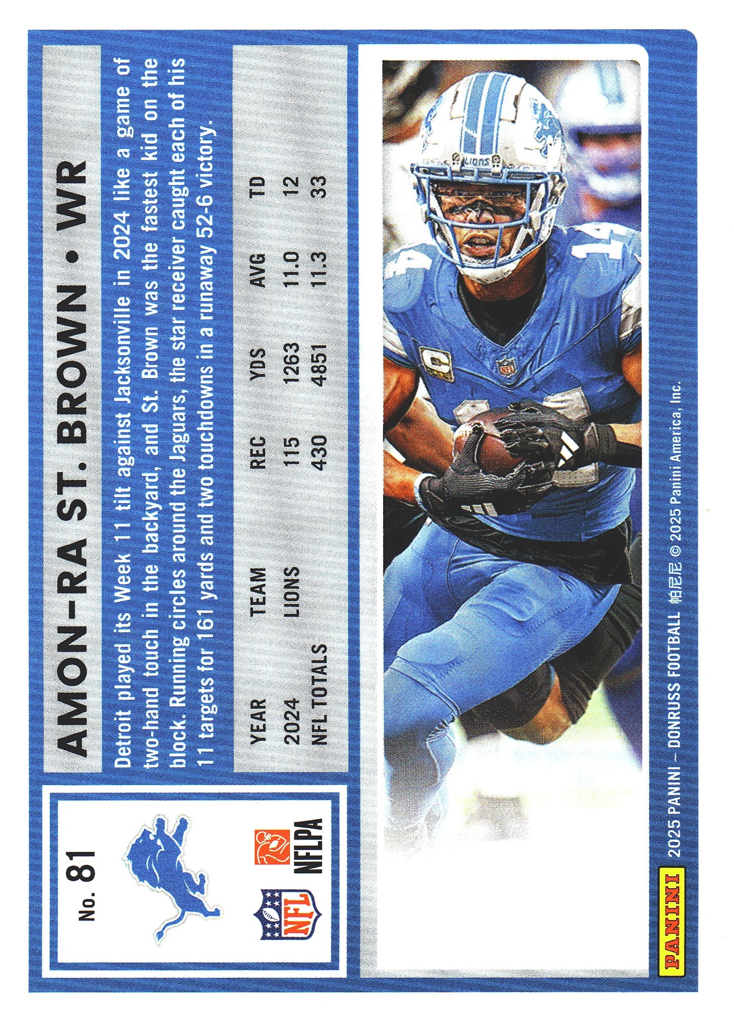 2025 Panini Donruss Press Proofs Red Amon-Ra St. Brown #81 Detroit Lions