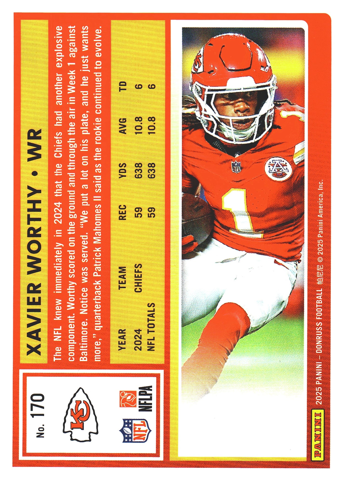 2025 Panini Donruss Press Proofs Red Xavier Worthy #170 Kansas City Chiefs