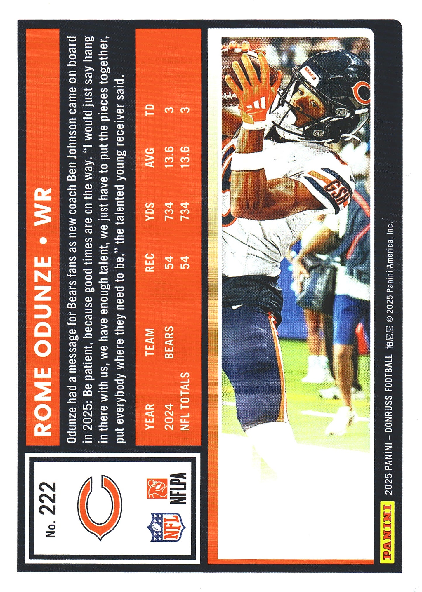 2025 Panini Donruss Press Proofs Red Rome Odunze #222 Chicago Bears
