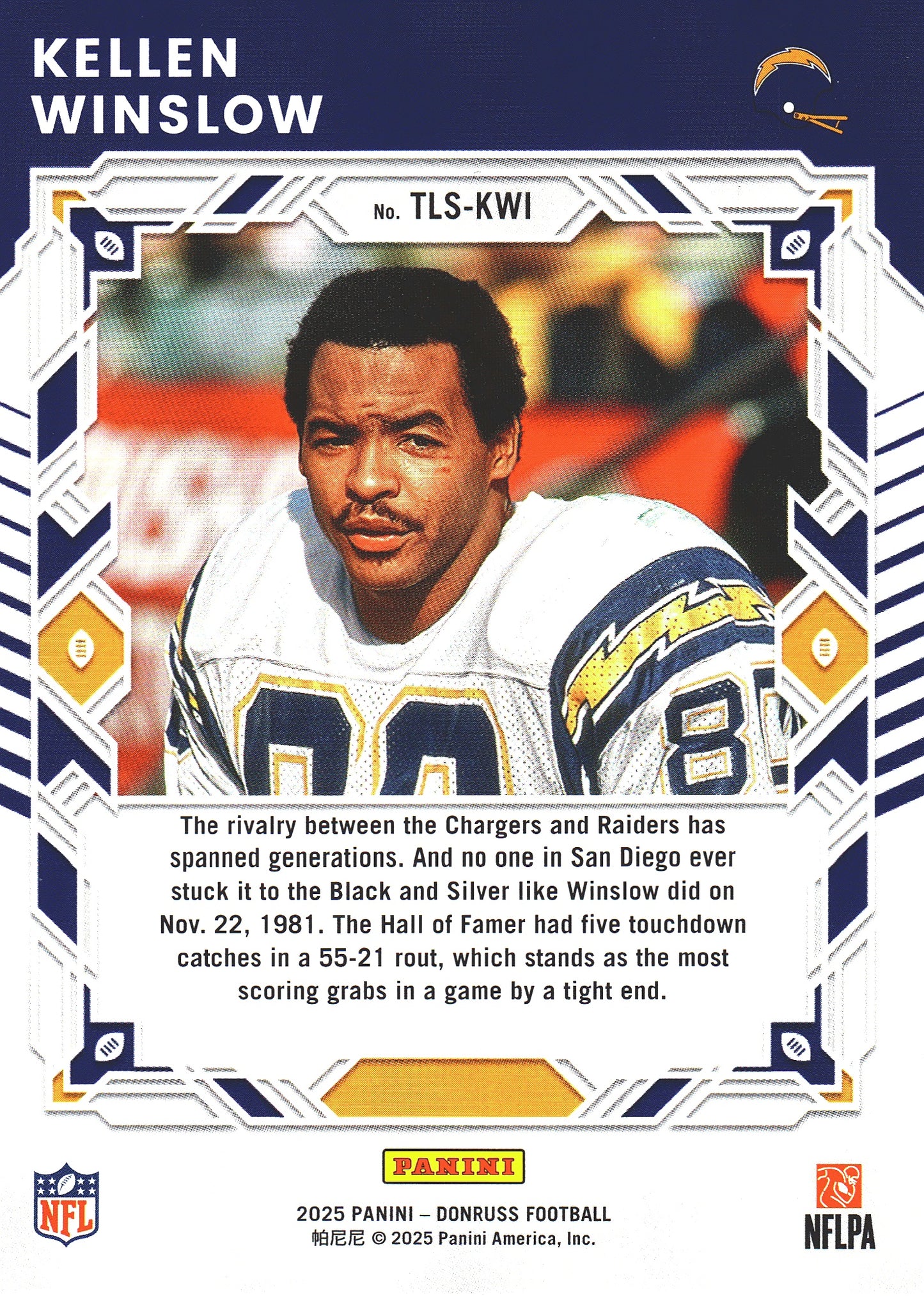2025 Panini Donruss Legend Series Kellen Winslow #TLS-KWI San Diego Chargers