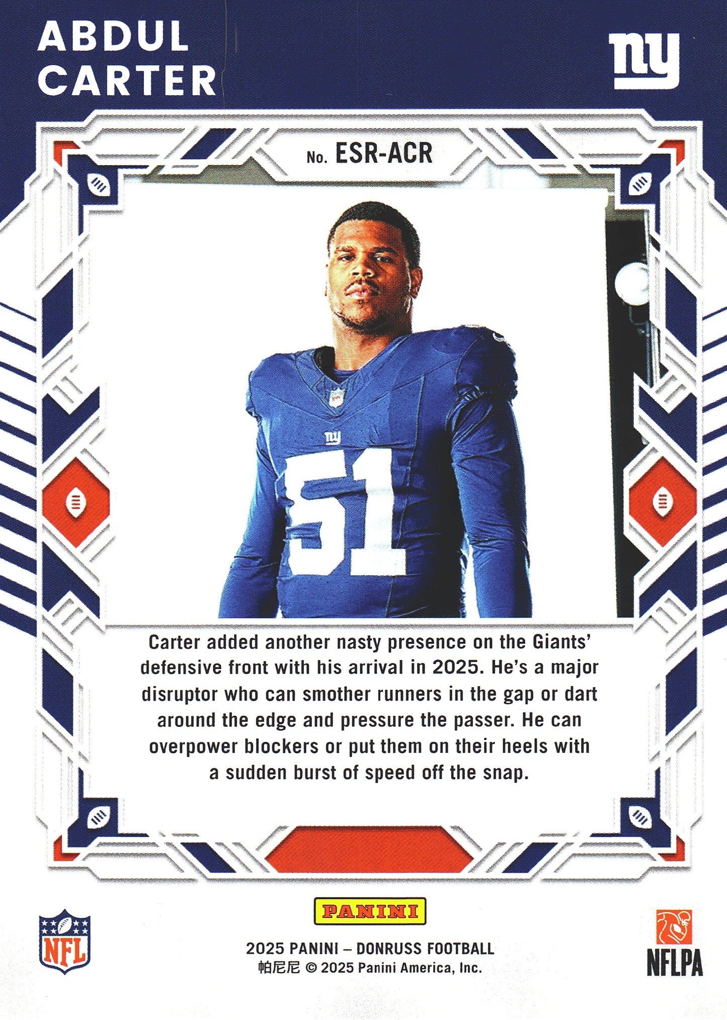 2025 Panini Donruss Elite Series Rookies Abdul Carter #ESR-ACR New York Giants