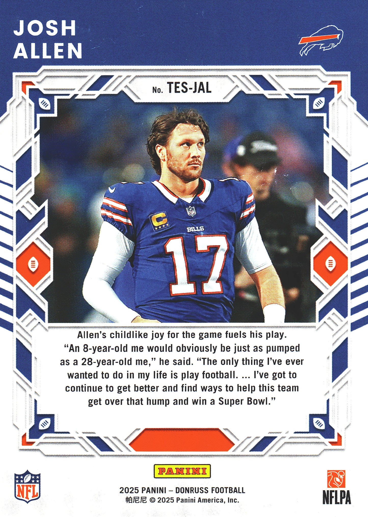 2025 Panini Donruss Elite The Elite Series Josh Allen #TES-JAL Buffalo Bills