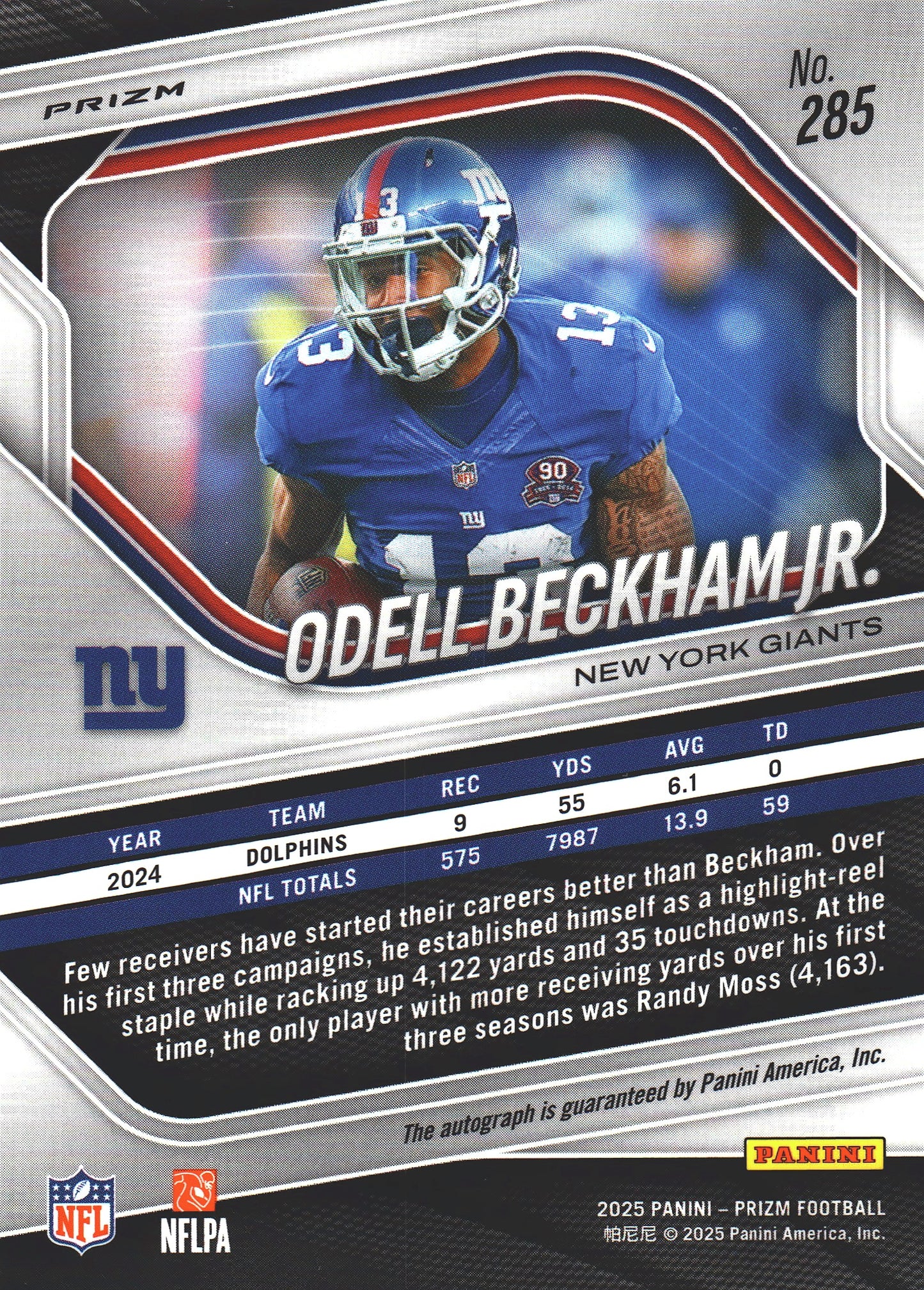 2025 Panini Prizm Autograph Odell Beckham Jr. #285 New York Giants