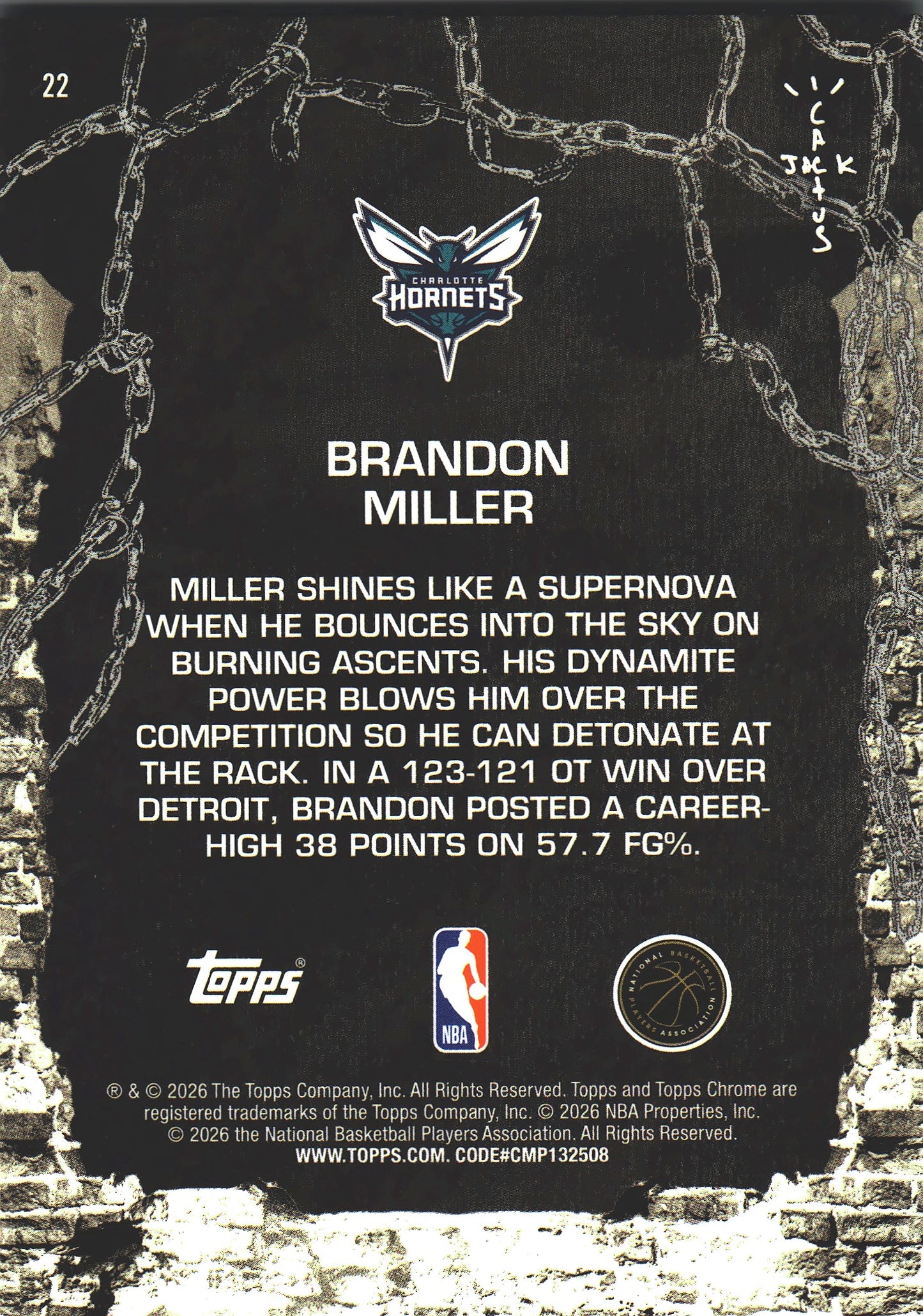 2025 Topps Chrome Cactus Jack Brandon Miller #22 Charlotte Hornets