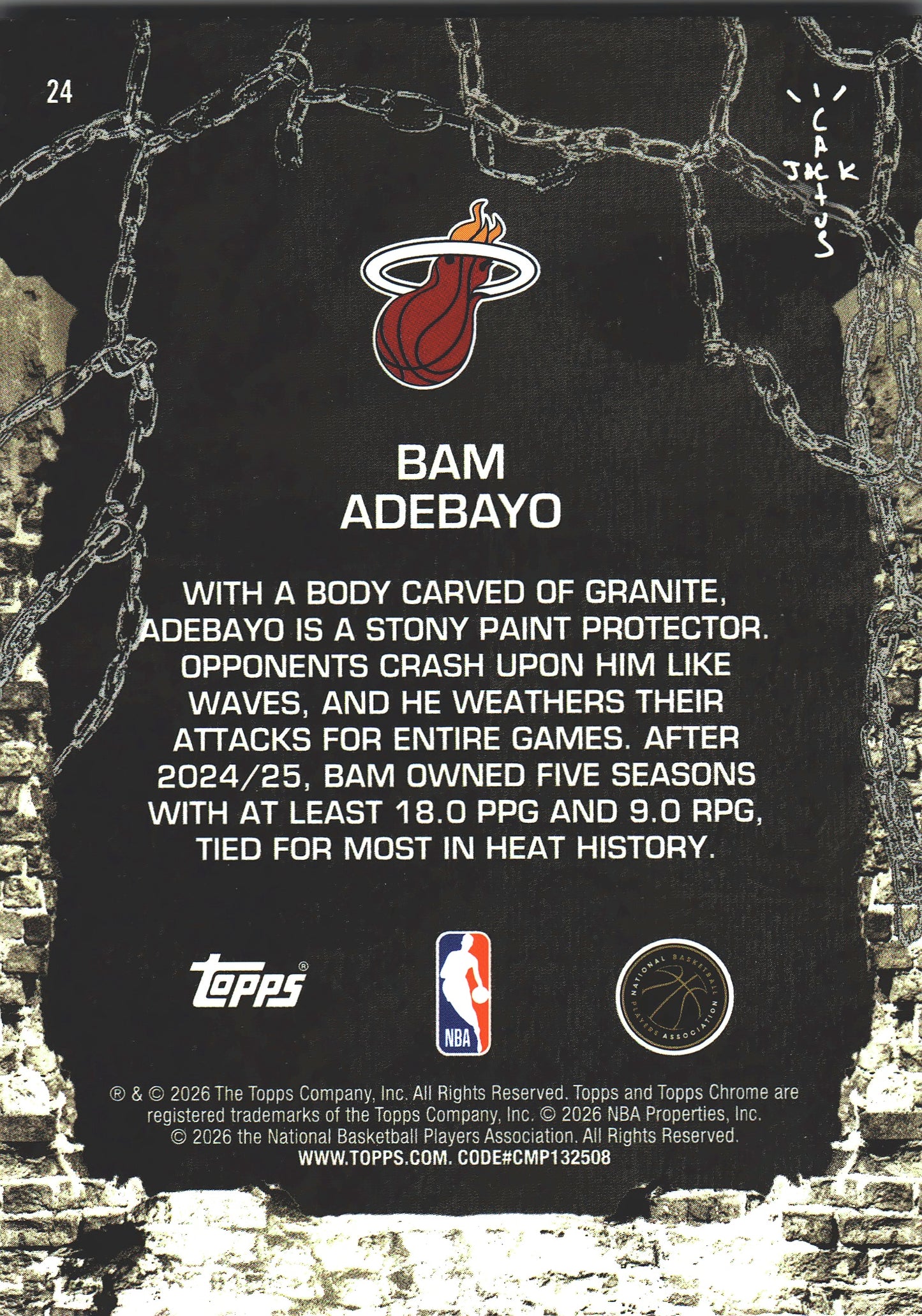 2025 Topps Chrome Cactus Jack Bam Adebayo #24 Miami Heat