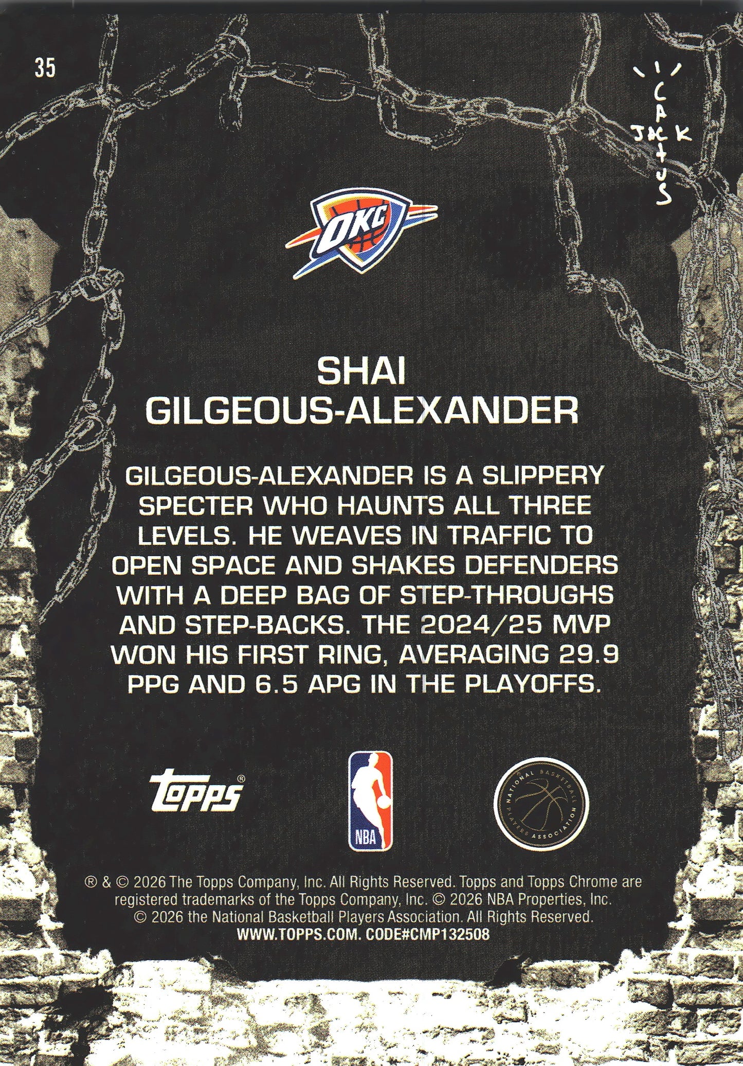 2025 Topps Chrome Cactus Jack Shai Gilgeous-Alexander #35 Oklahoma City Thunder