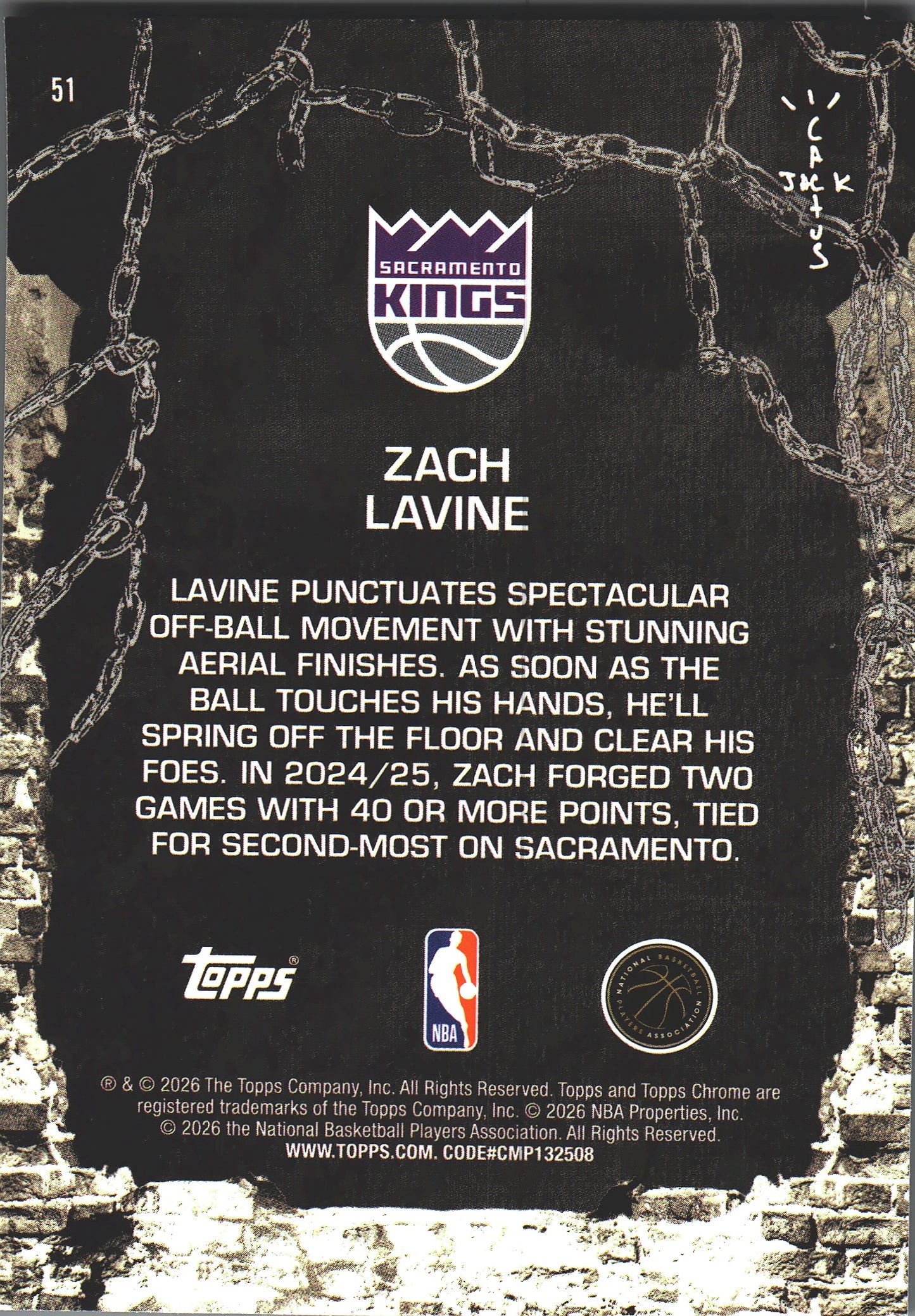 2025 Topps Chrome Cactus Jack Zach LaVine #51 Sacramento Kings