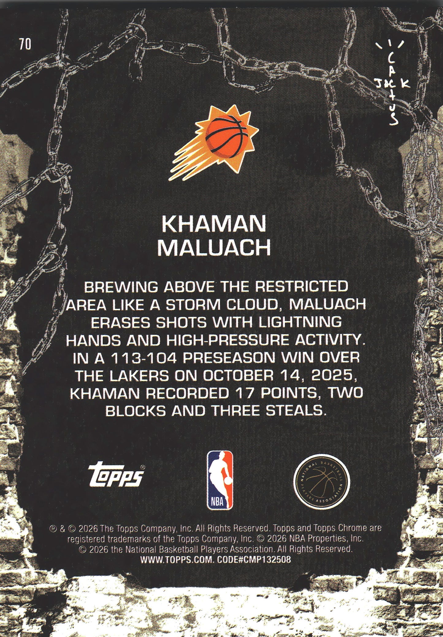 2025 Topps Chrome Cactus Jack Khaman Maluach RC #70 Phoenix Suns