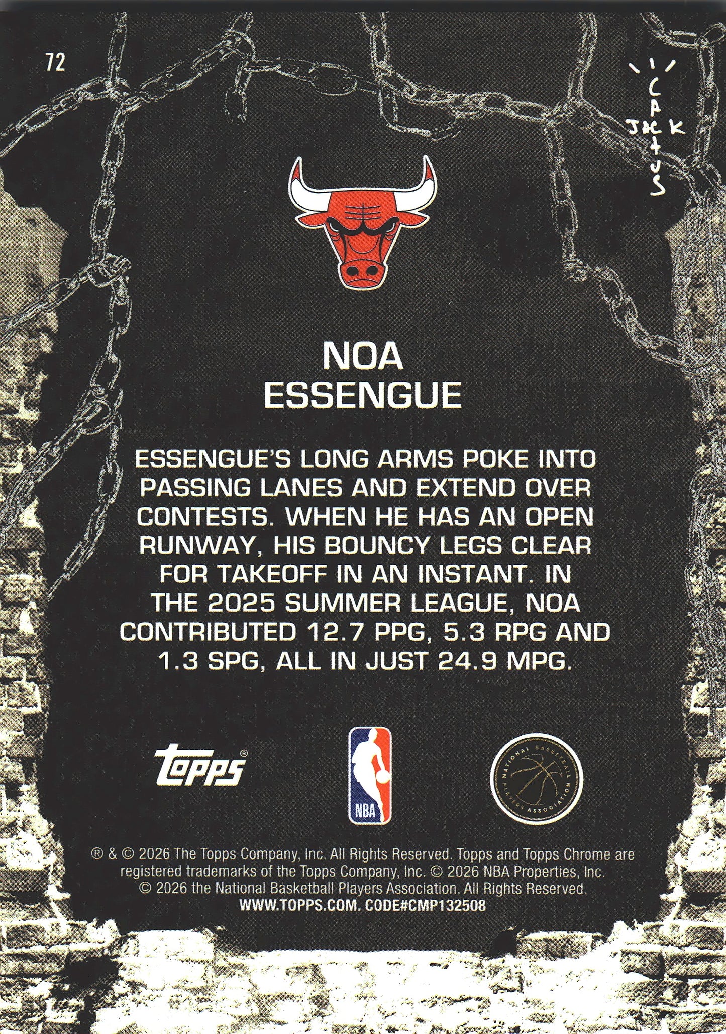2025 Topps Chrome Cactus Jack Noa Essengue RC #72 Chicago Bulls