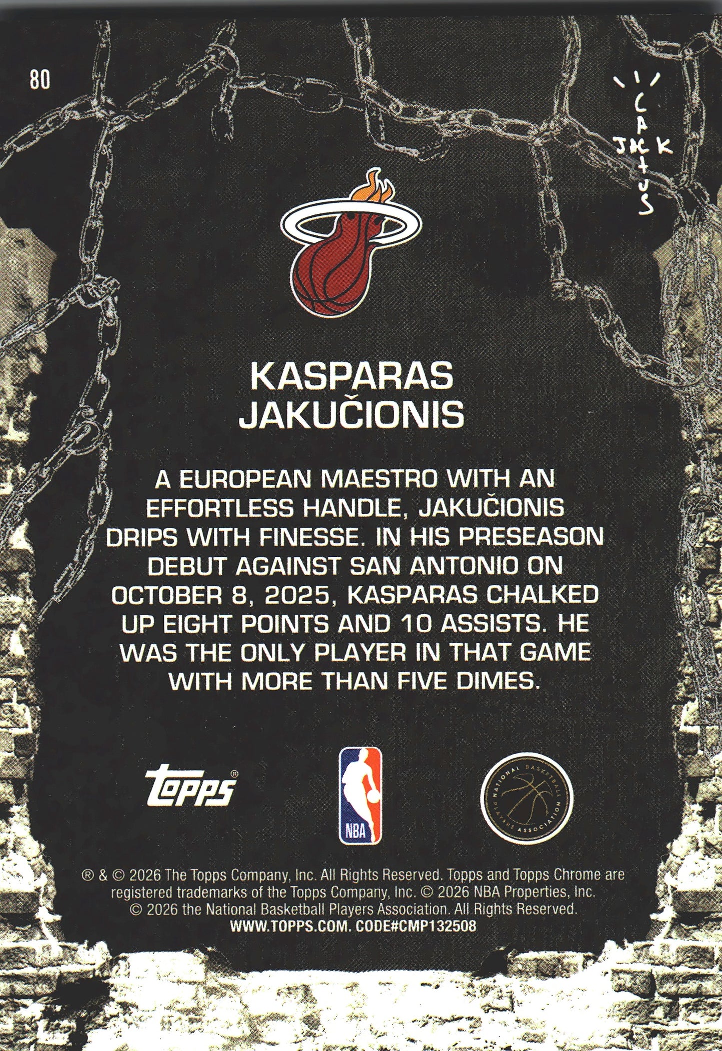 2025 Topps Chrome Cactus Jack Kasparas Jakučionis RC #80 Miami Heat