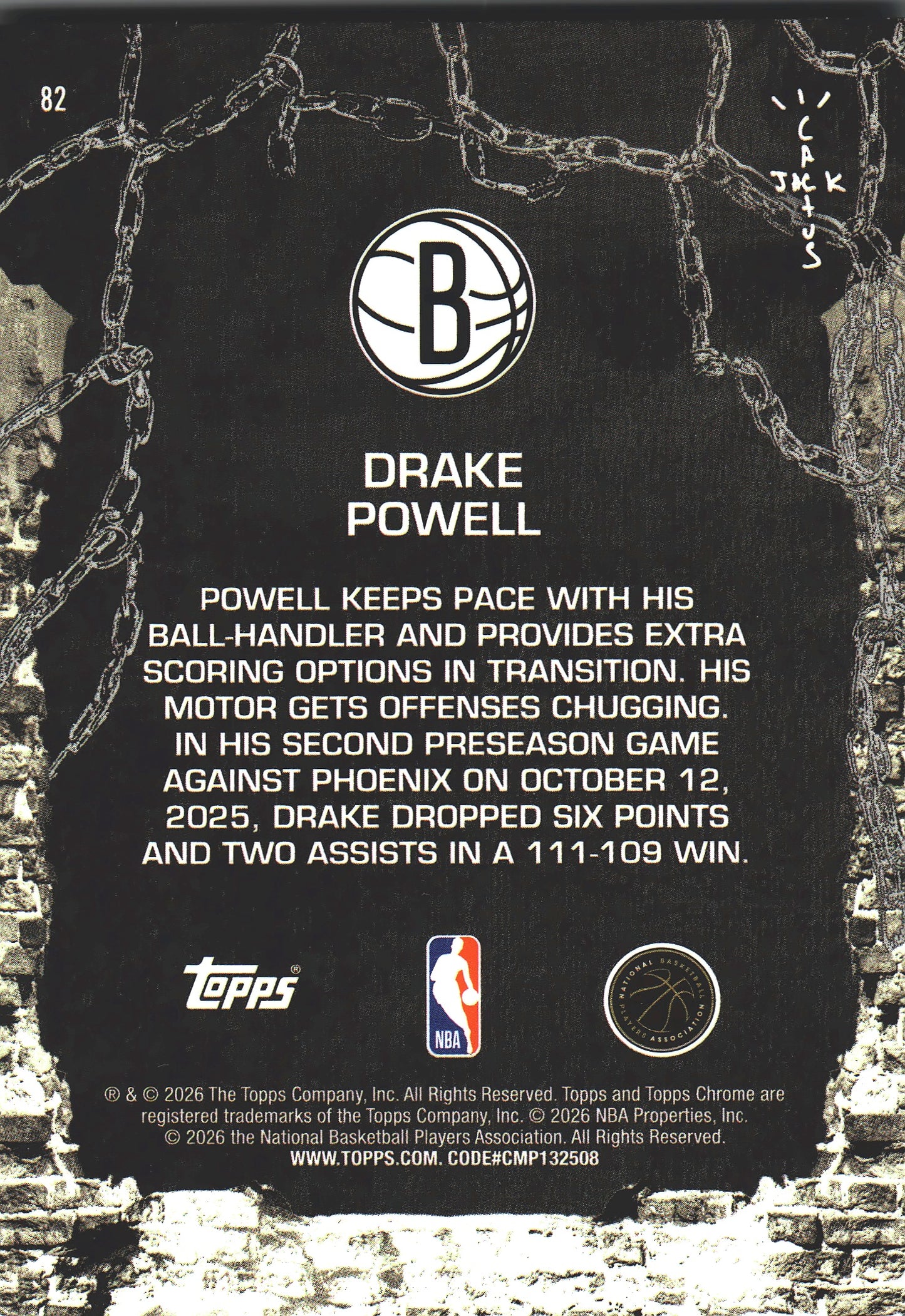 2025 Topps Chrome Cactus Jack Drake Powell RC #82 Brooklyn Nets