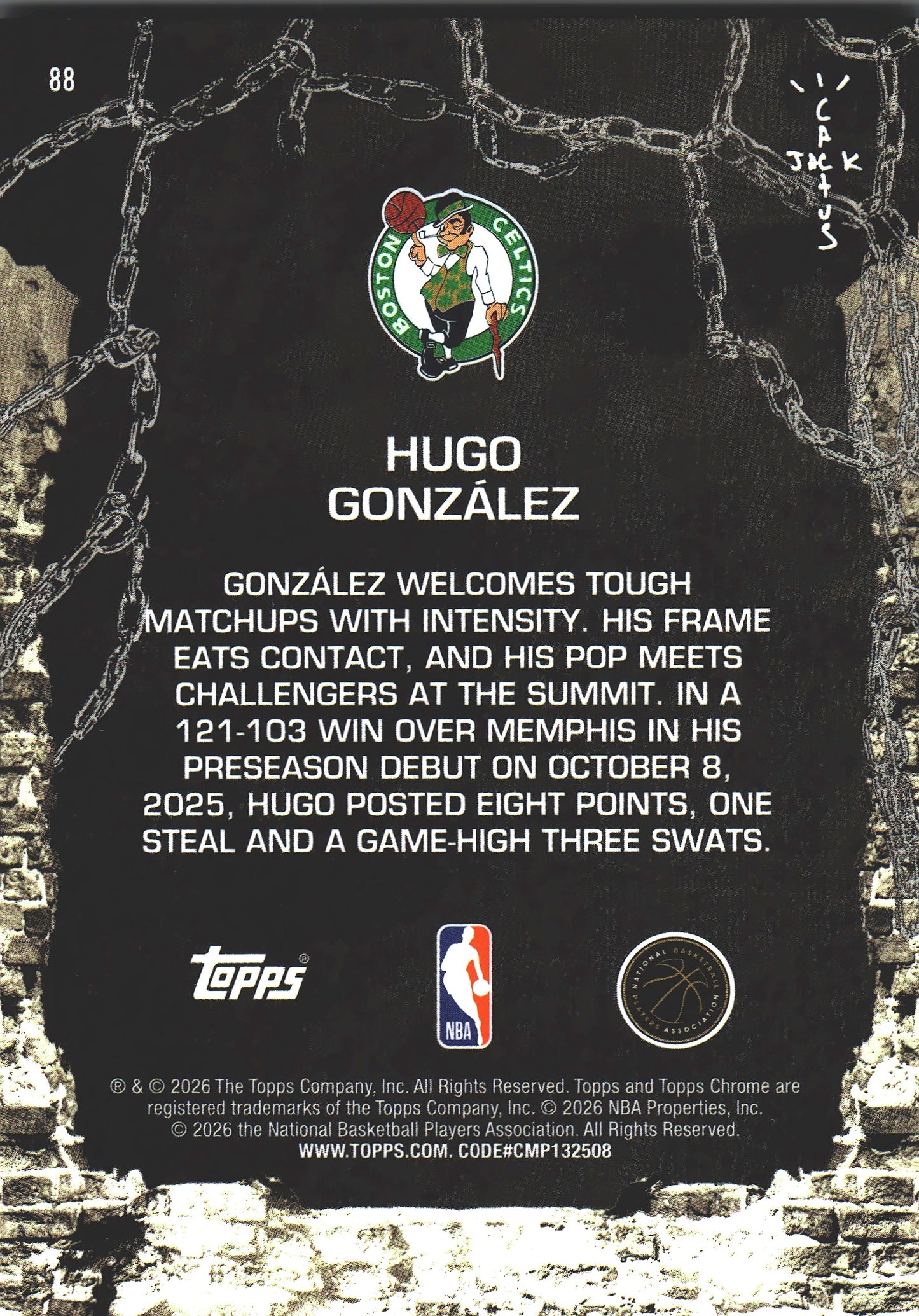 2025 Topps Chrome Cactus Jack Hugo González RC #88 Boston Celtics