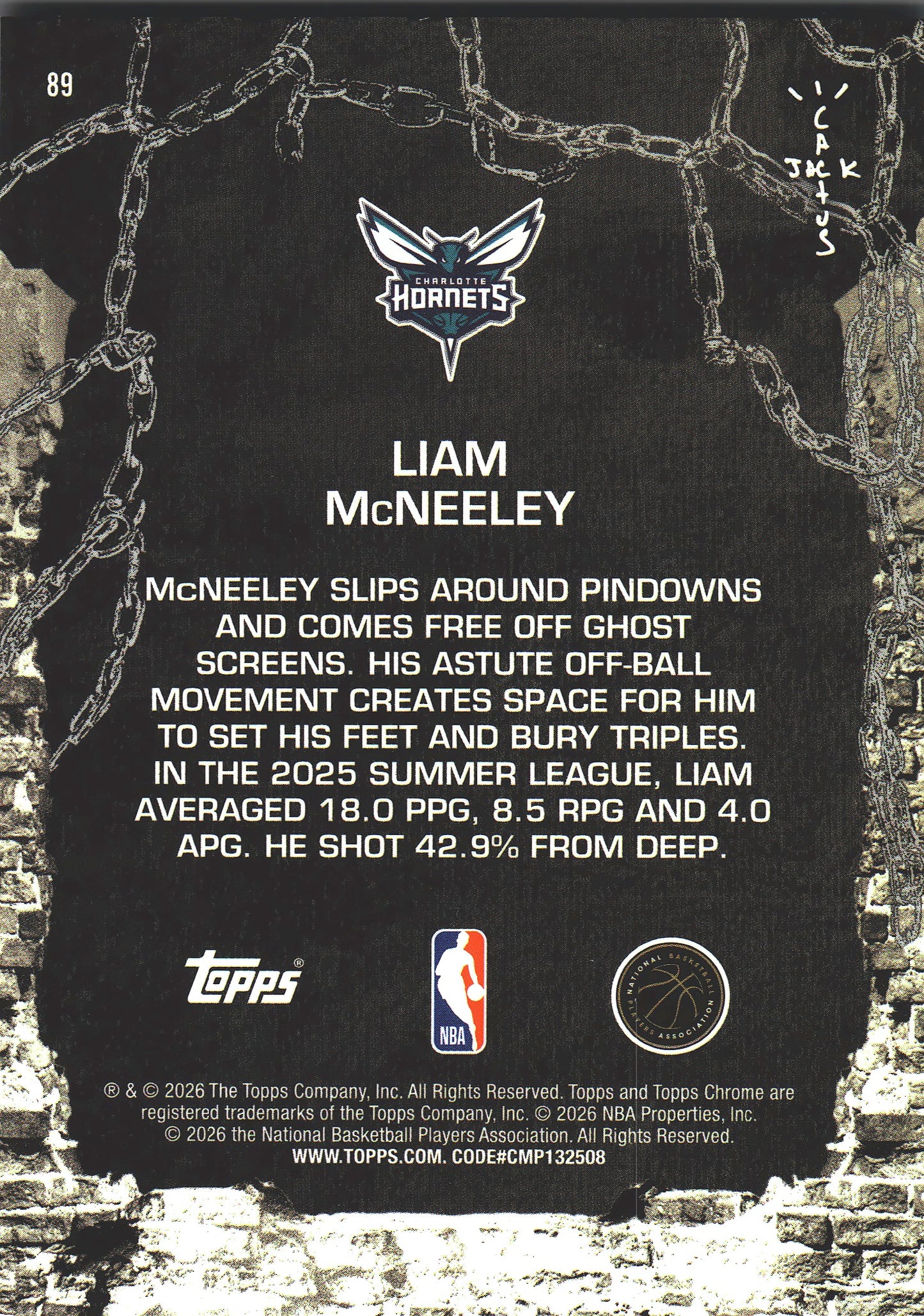 2025 Topps Chrome Cactus Jack Liam McNeeley RC #89 Charlotte Hornets