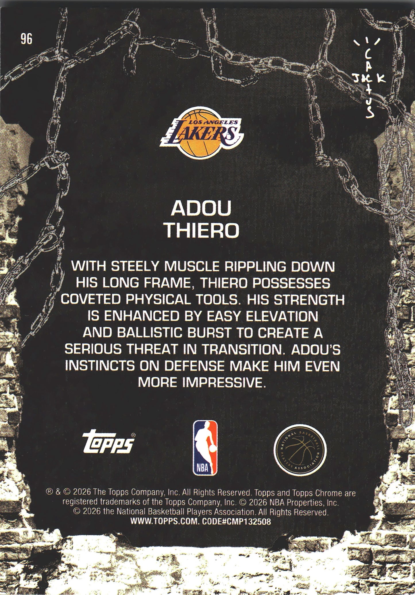 2025 Topps Chrome Cactus Jack Adou Thiero RC #96 Los Angeles Lakers