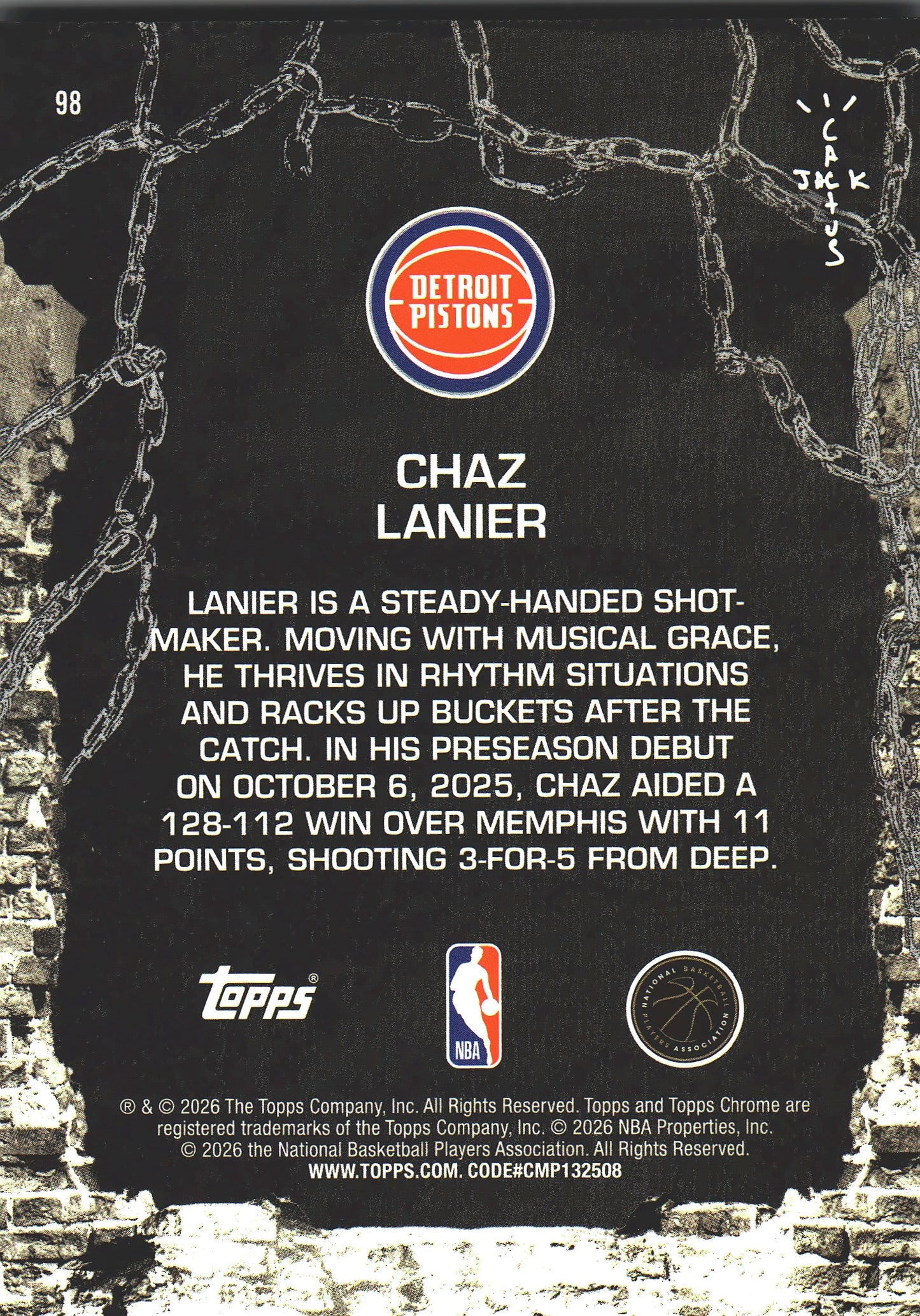 2025 Topps Chrome Cactus Jack Chaz Lanier RC #98 Detroit Pistons